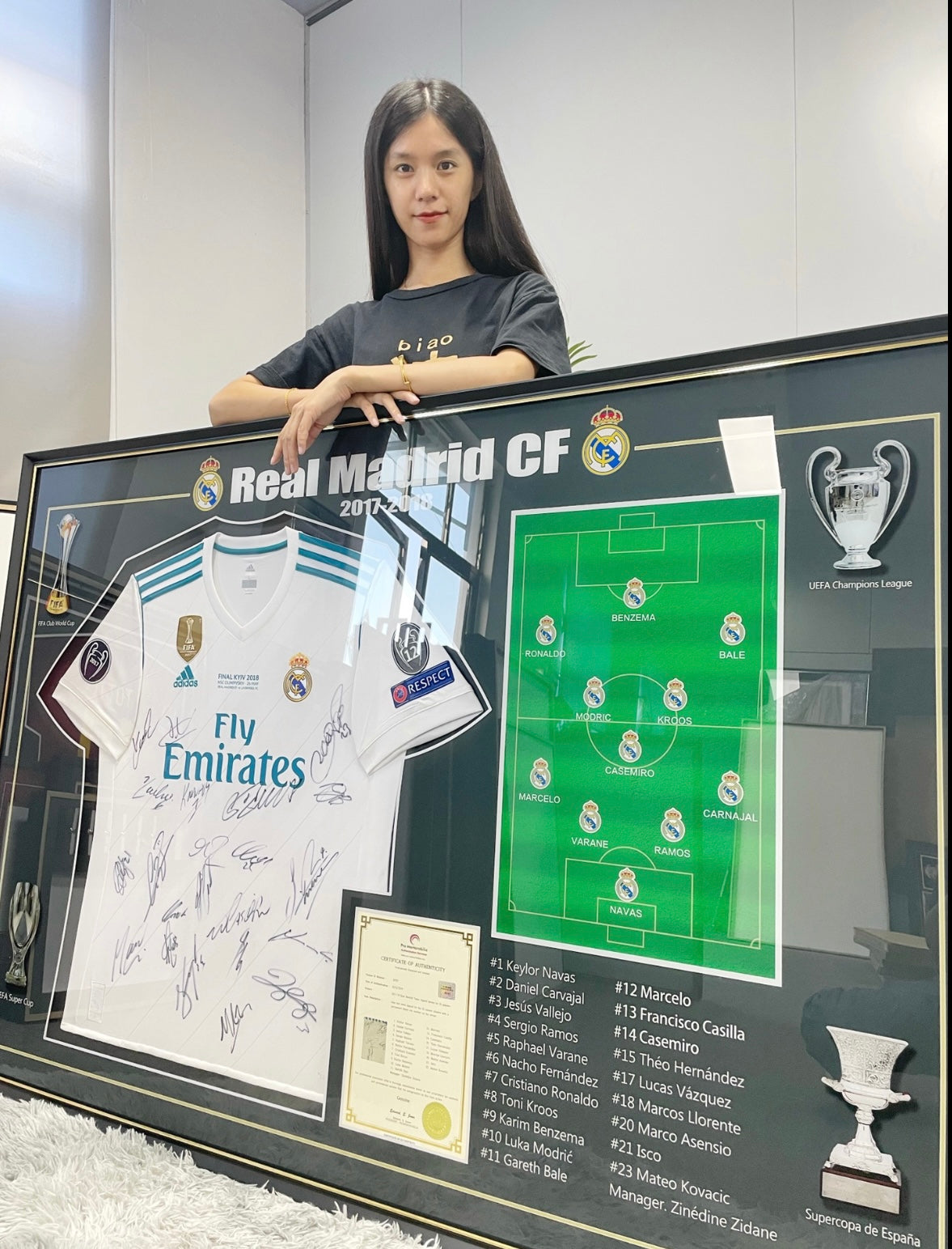 Real Madrid Club Autographed Jersey with Personalized Custom Design Framed 000022