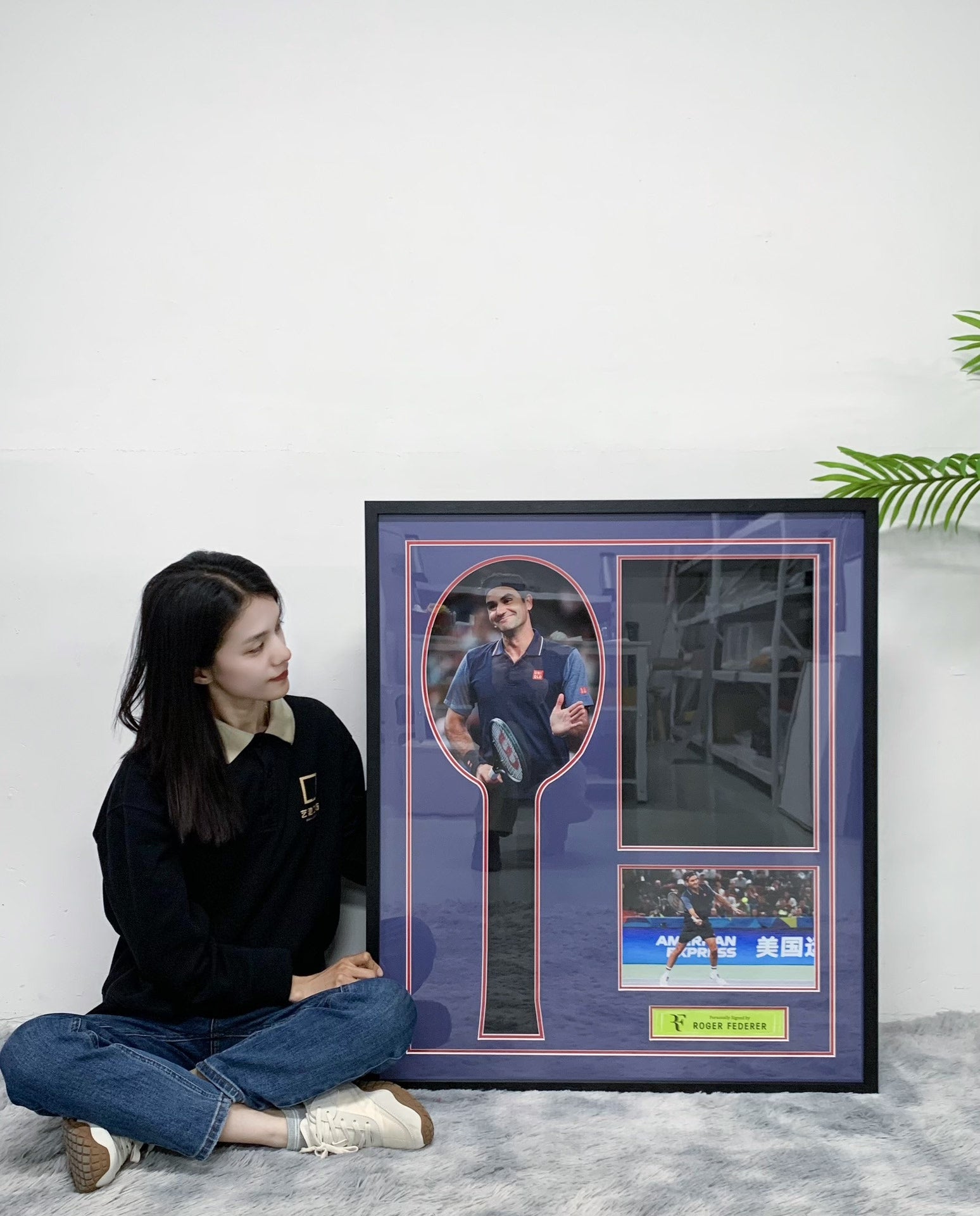 Roger Federer Tennis racket Sentimental Item with Personalized Custom Design Framed 00006