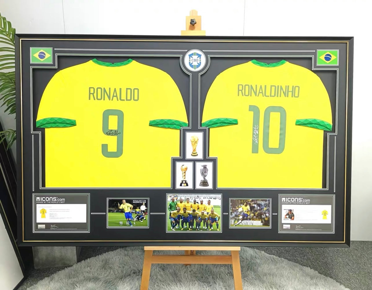 Brazil national team RONALDO RONALDINHO Autographed Jersey with Personalized Custom Design Framed 00019