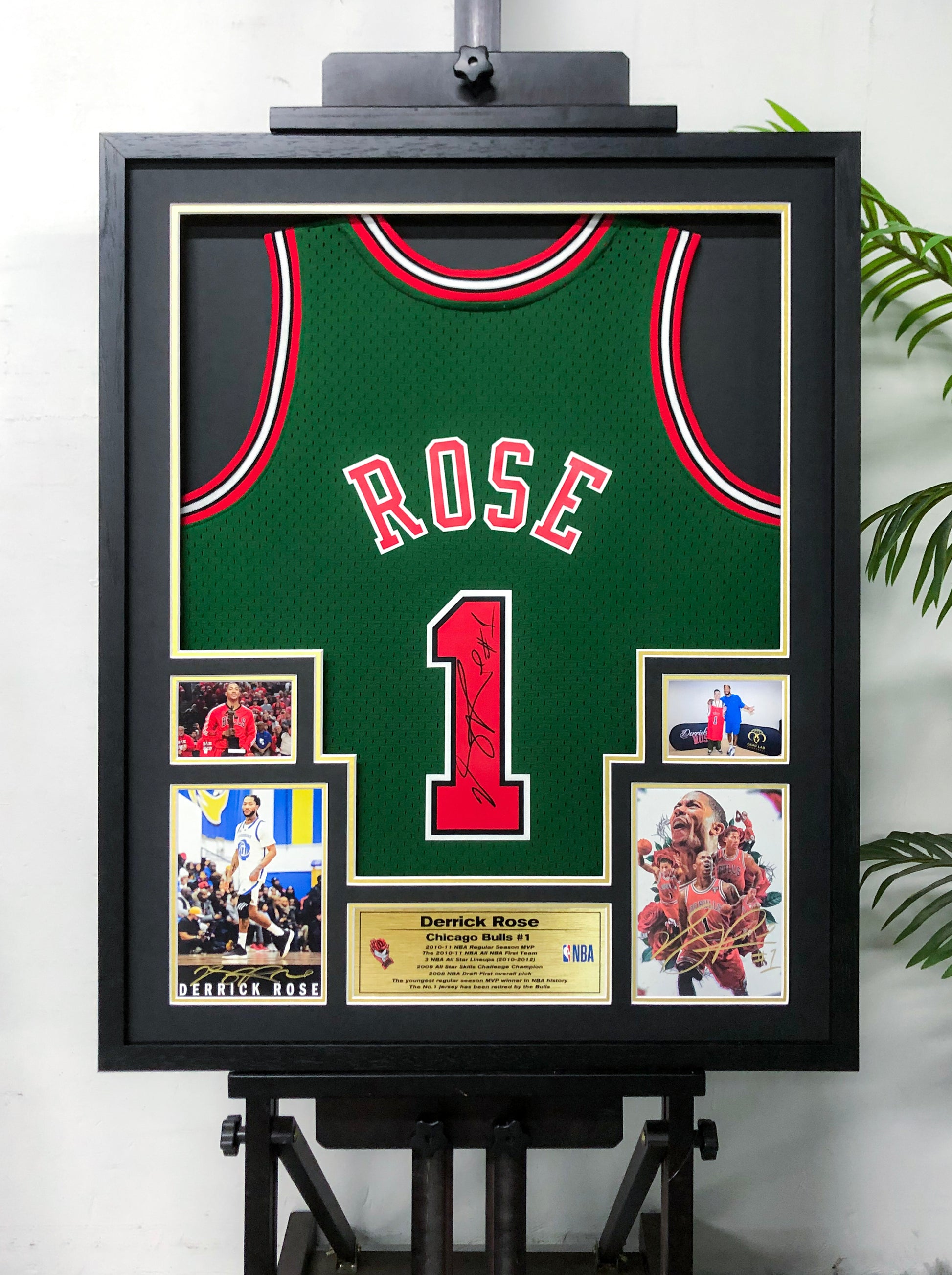 Chicago Bulls Derrick Rose Autographed Jersey with Personalized Custom Design Framed 00012