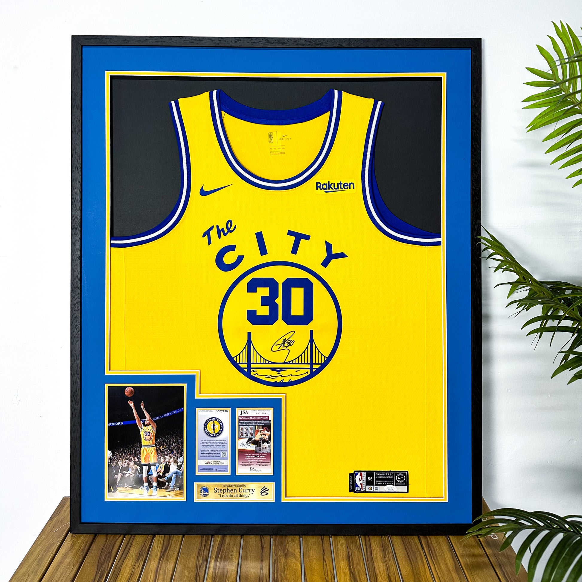 Golden State Warriors Stephen Curry Autographed Jersey with Personalized Custom Design Framed 000034