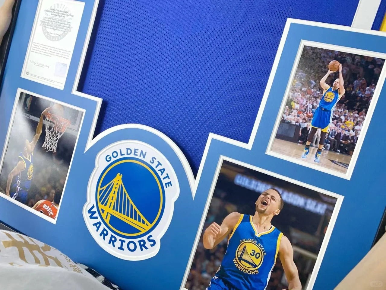 Golden State Warriors Stephen Curry Autographed Jersey with Personalized Custom Design Framed 000020