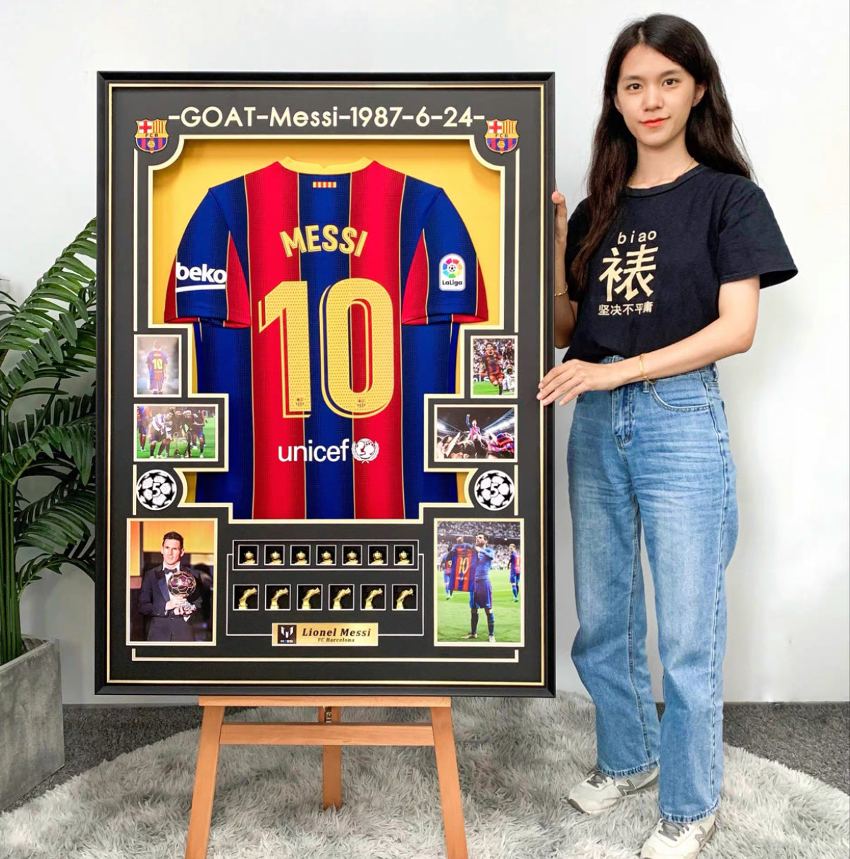 FC Barcelona Lionel Messi Autographed Jersey with Personalized Custom Design Framed 000025