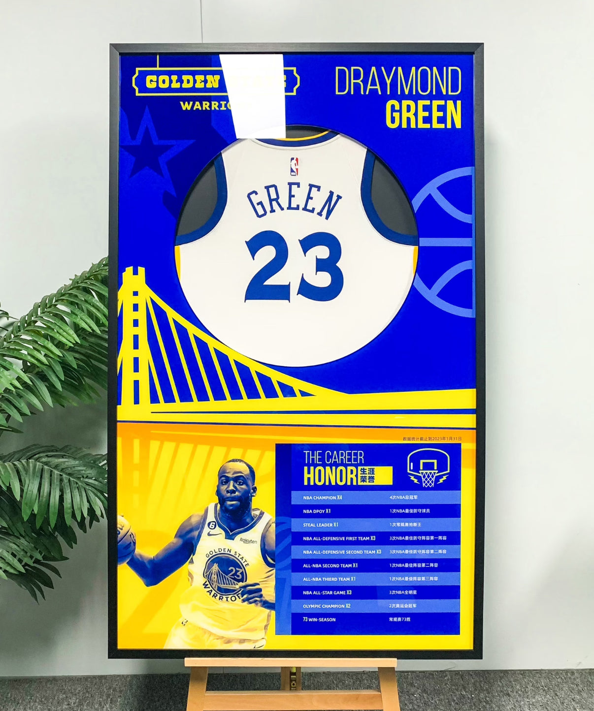 Golden State Warriors Draymond Green Autographed Jersey with Personalized Custom Design Framed 000075