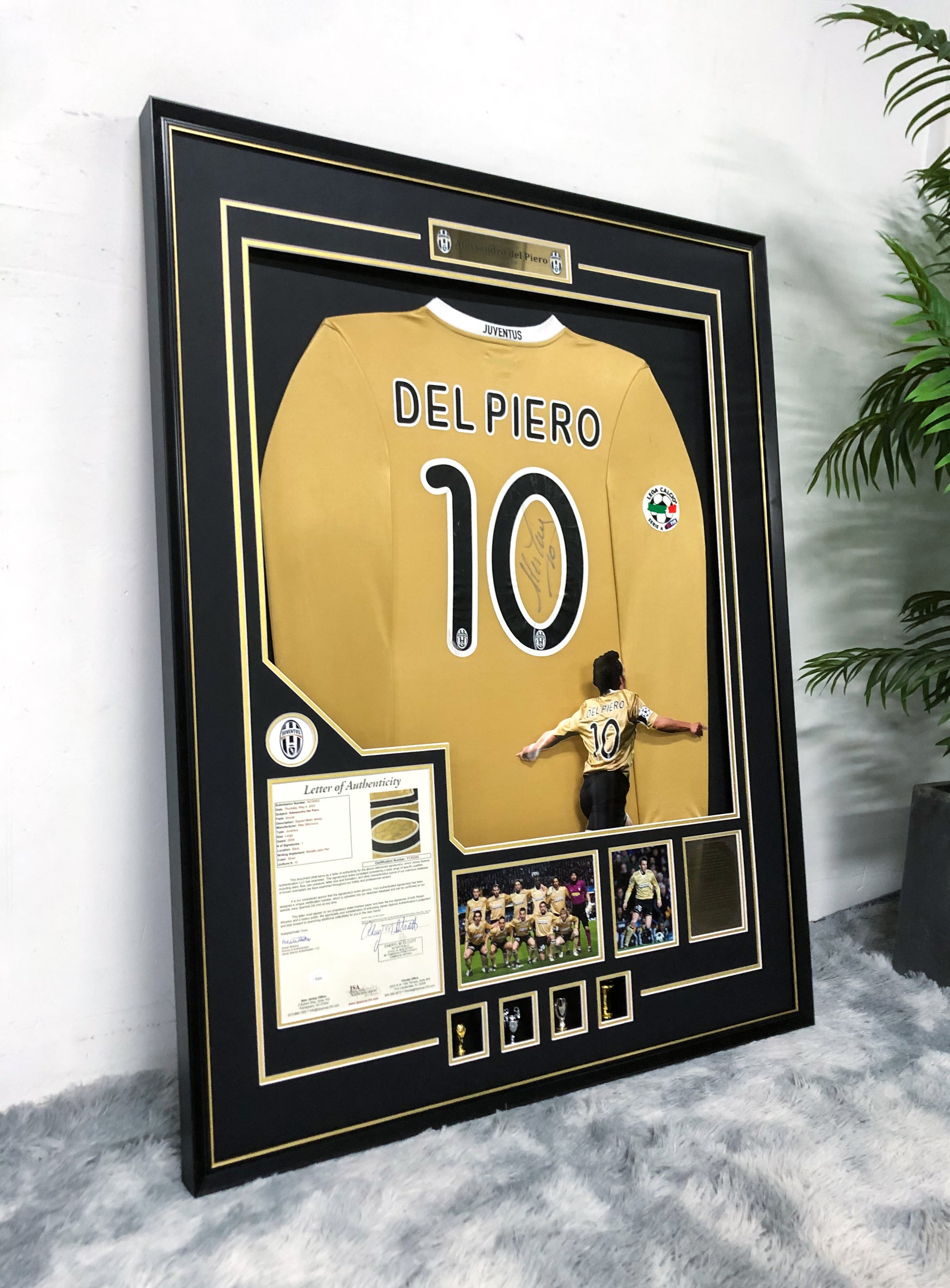 Juventus F.C. Del Piero Autographed Jersey with Personalized Custom Design Framed 000070