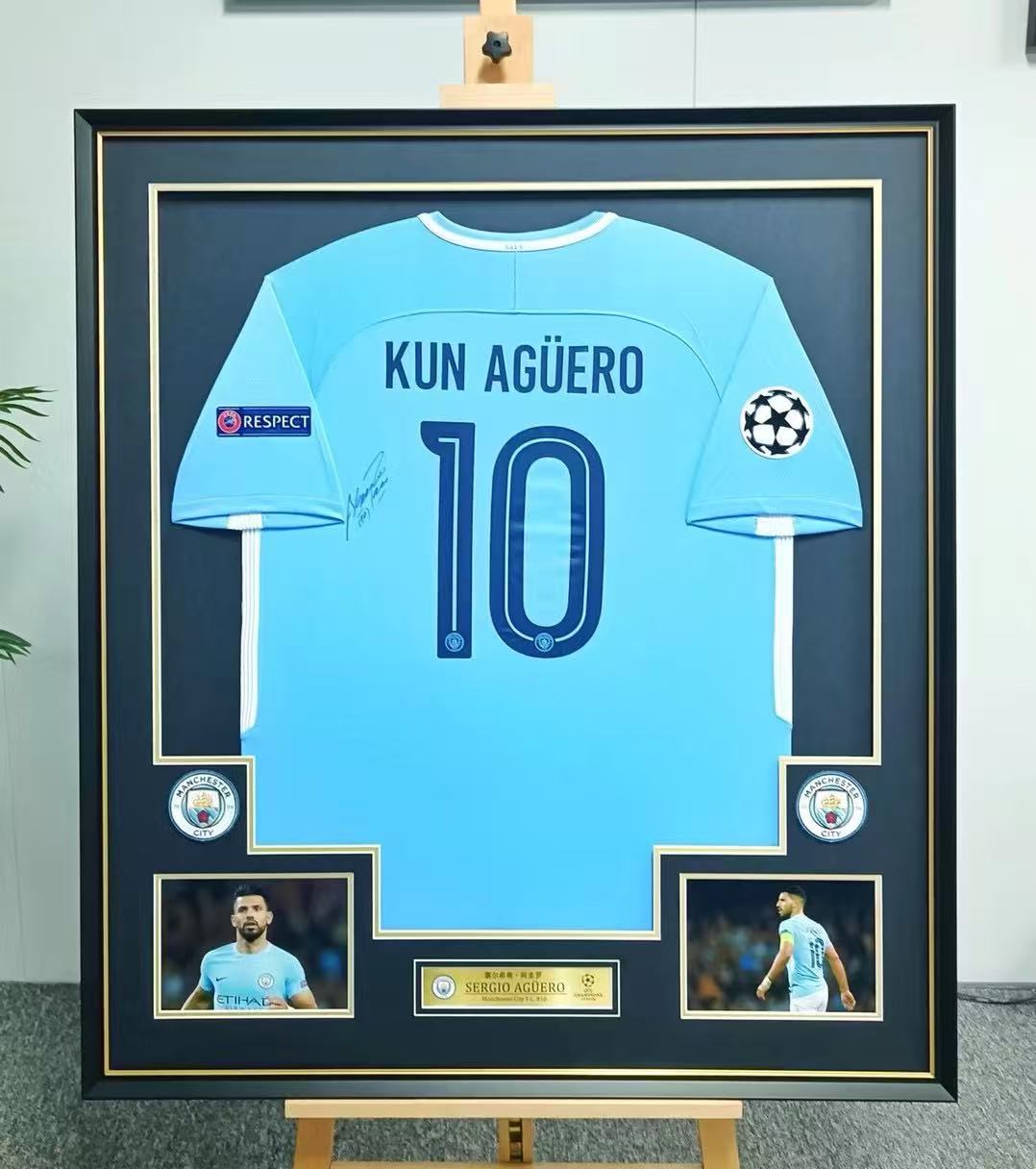 Manchester City FC Kun Agüero Autographed Jersey with Personalized Custom Design Framed 00022