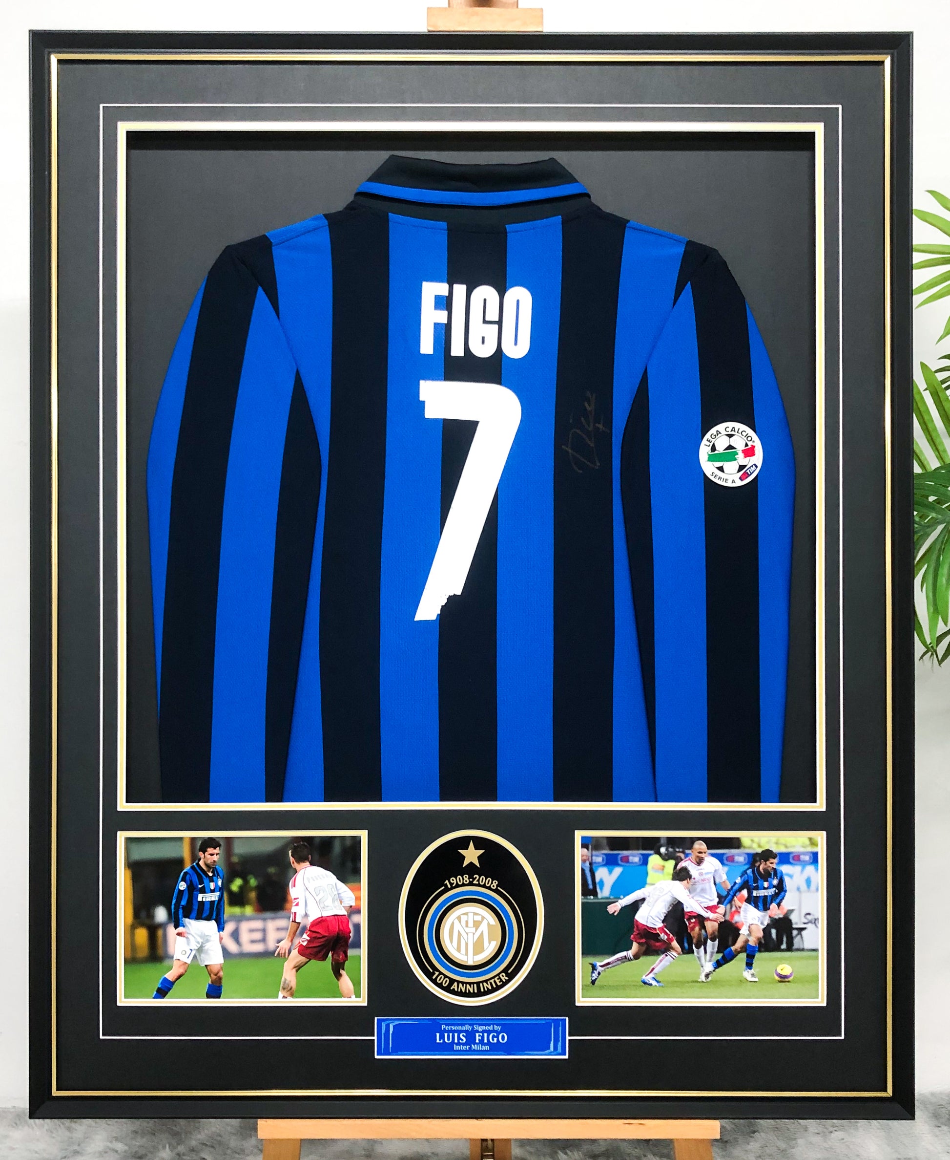 F.C. Internazionale Milano Luís Figo Autographed Jersey with Personalized Custom Design Framed 00006