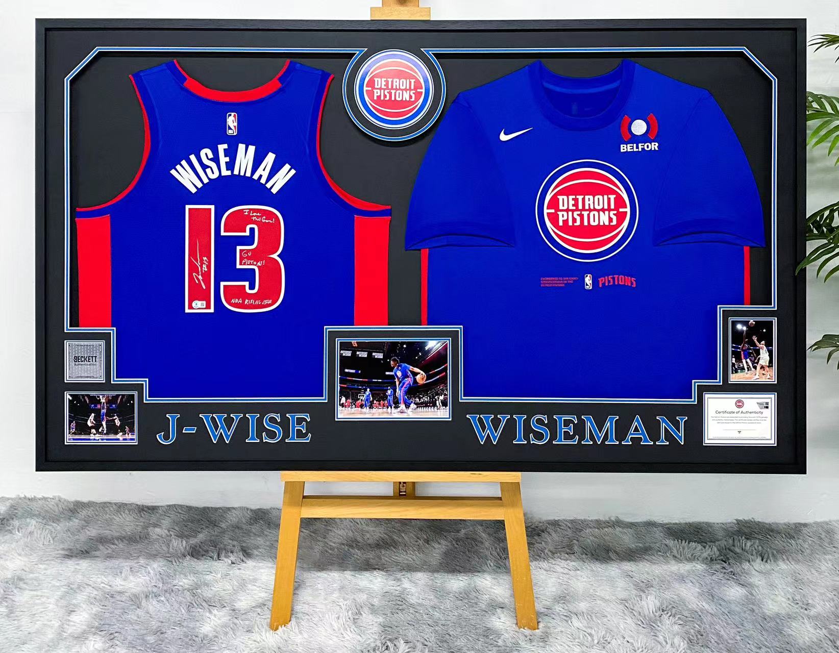 Detroit Pistons Wiseman Autographed Jersey with Standard Design Framed 00017