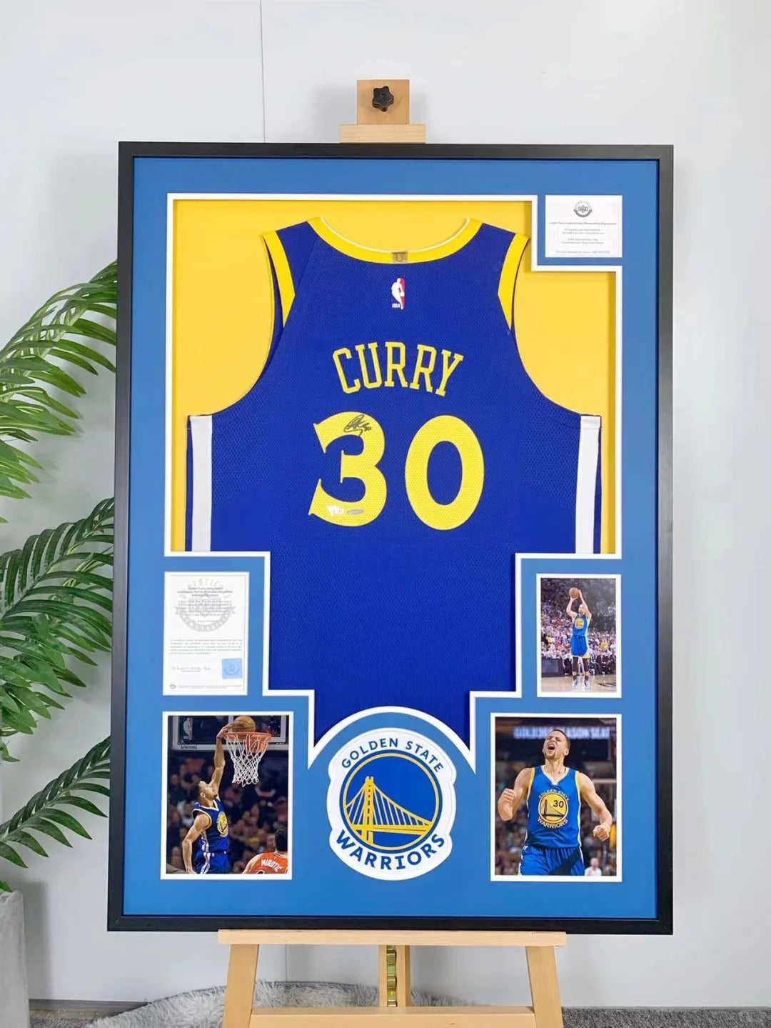 Golden State Warriors Stephen Curry Autographed Jersey with Personalized Custom Design Framed 000020