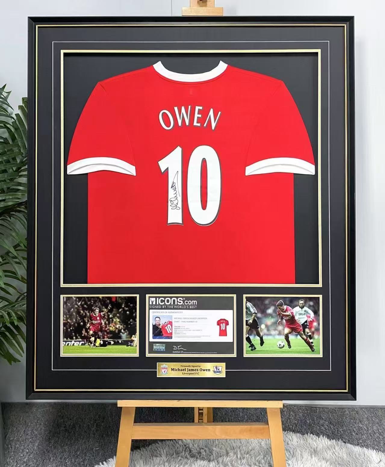 Liverpool FC  Michael Owen Autographed Jersey with Standard Design Framed 000021