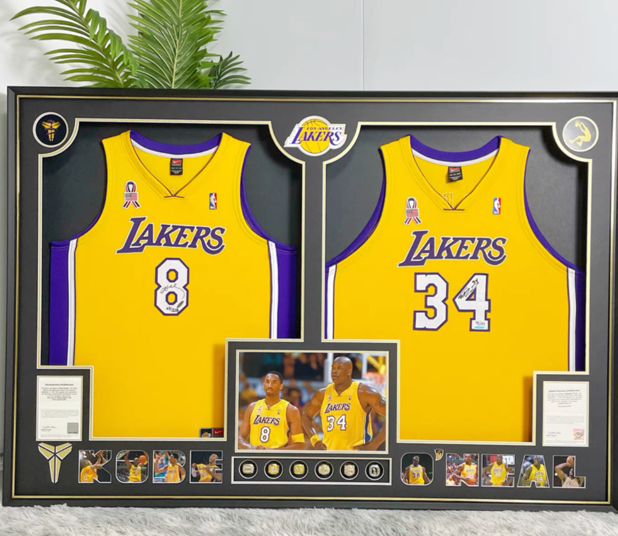 Los Angeles Lakers Kobe Bryant  O'Neal  Autographed Jersey with Personalized Custom Design Framed