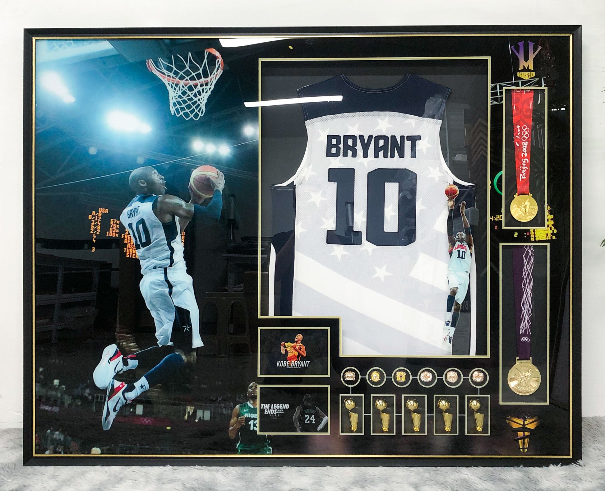 USA Kobe Bryant Autographed Jersey with Personalized Custom Design Framed 00011
