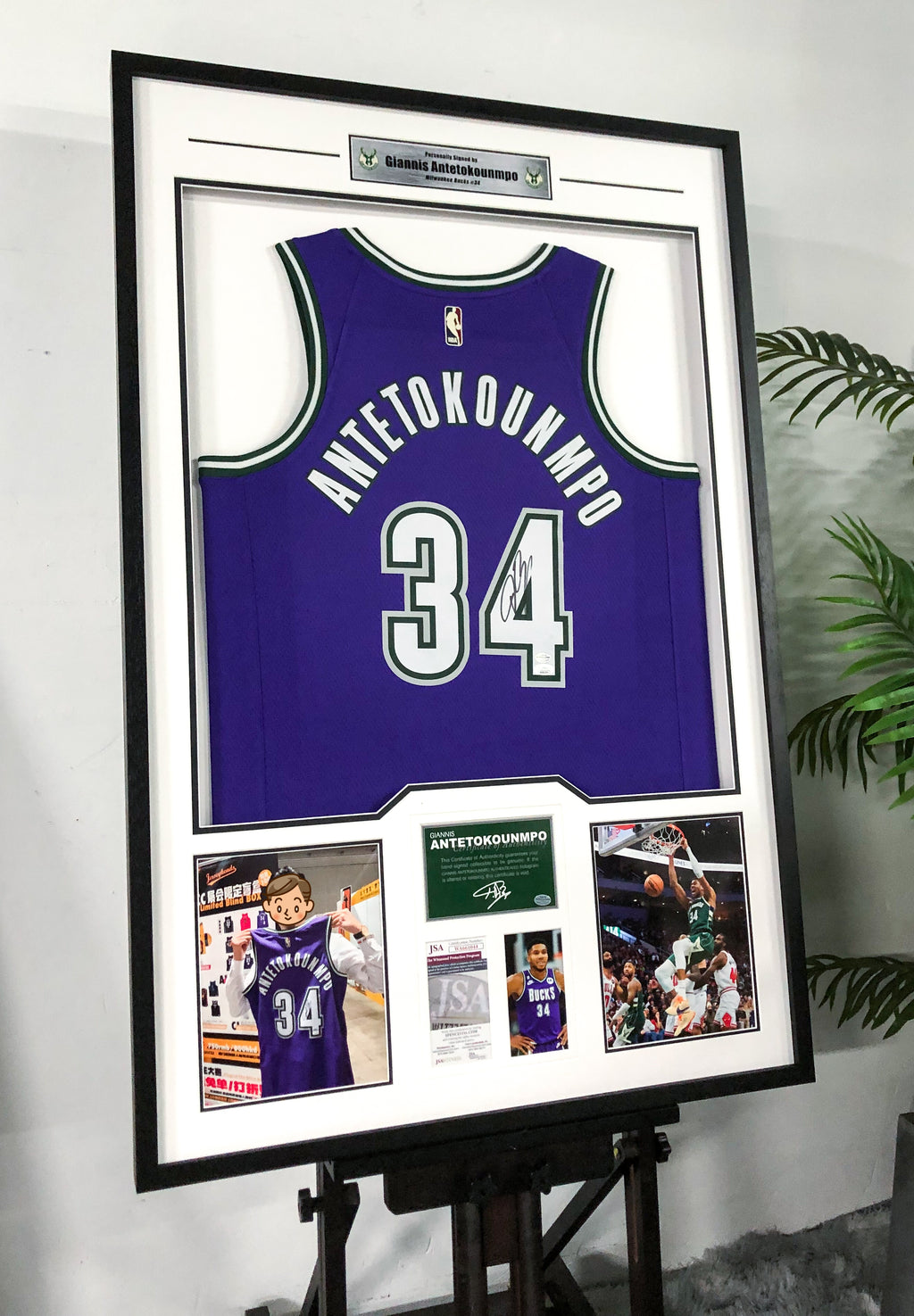 Milwaukee Bucks Giannis Antetokounmpo Autographed Jersey with Standard Design Framed 00071