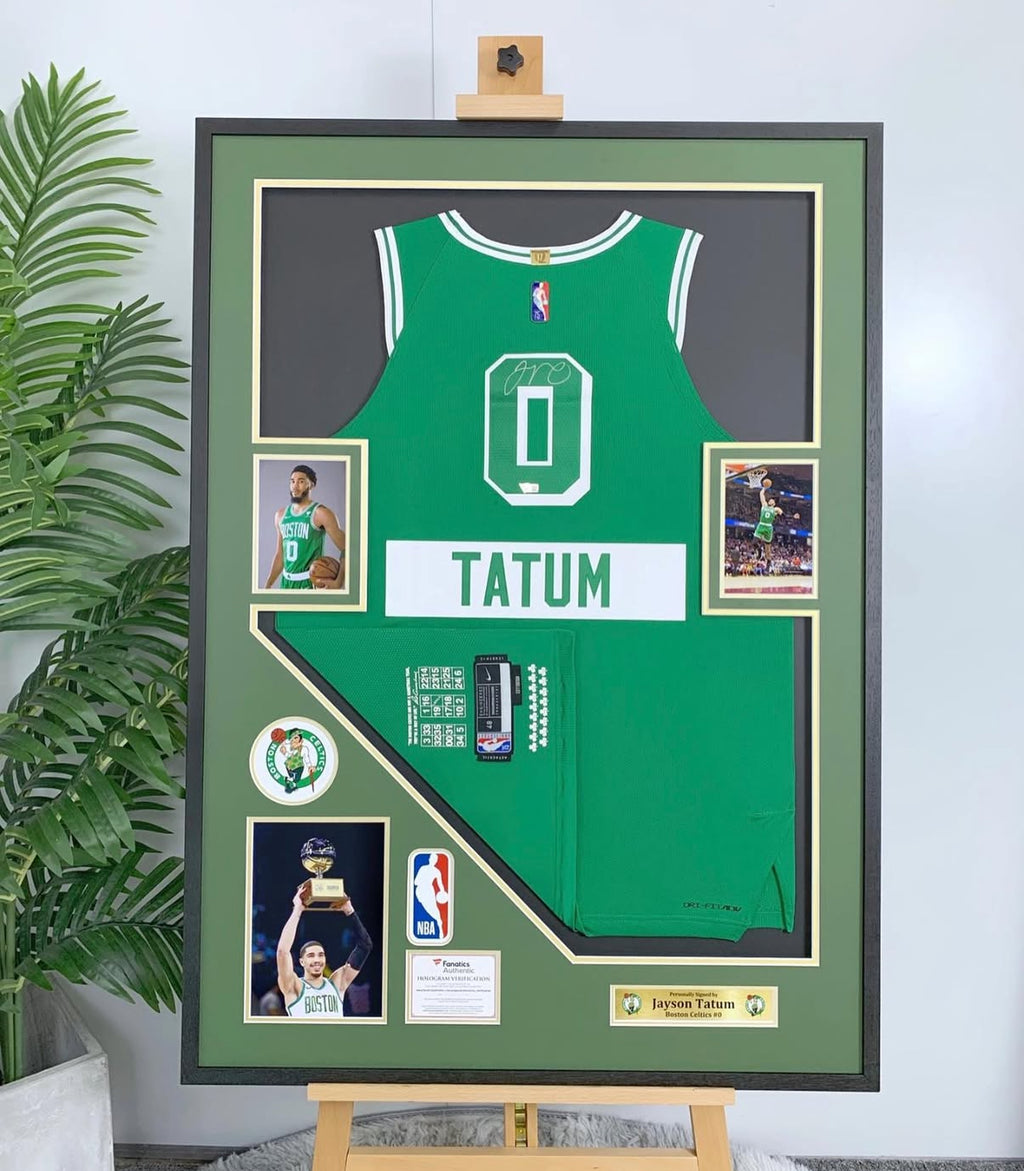 Boston Celtics Tatum Autographed Jersey with Personalized Custom Design Framed 00002