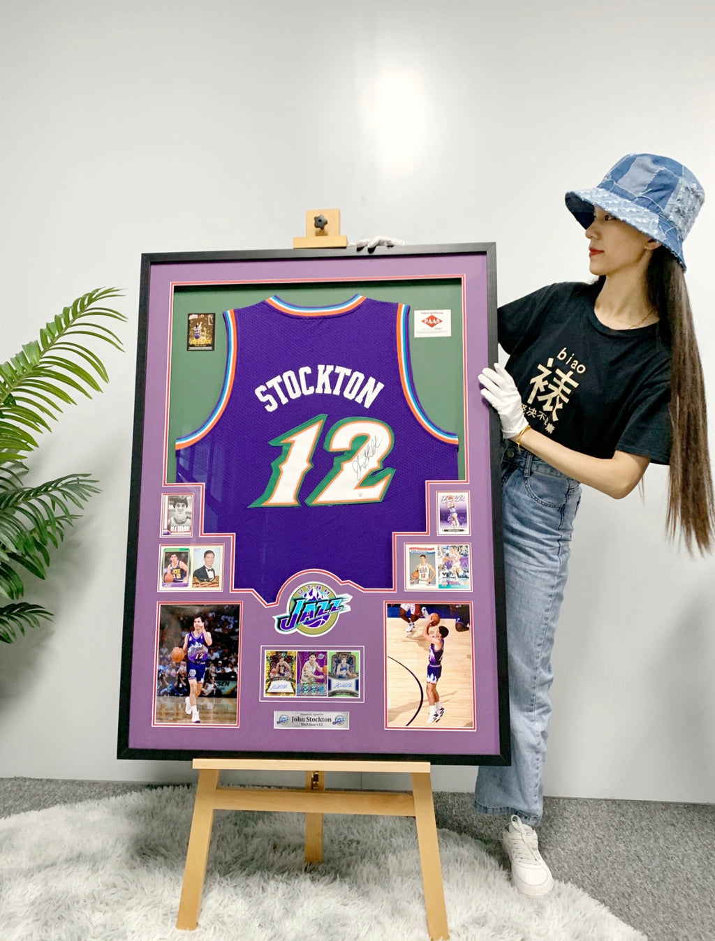 Utah Jazz Stockton Autographed Jersey with Personalized Custom Design Framed 00014
