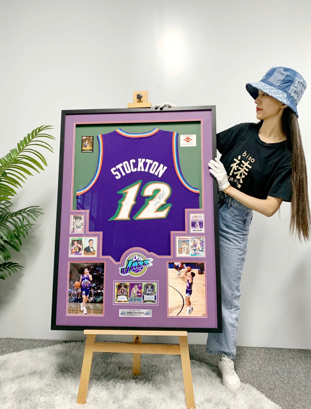 Utah Jazz Stockton Autographed Jersey with Personalized Custom Design Framed 00014
