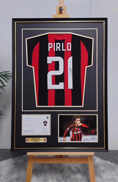 A.C. Milan Andrea Pirlo Autographed Jersey with Personalized Custom Design Framed 000015
