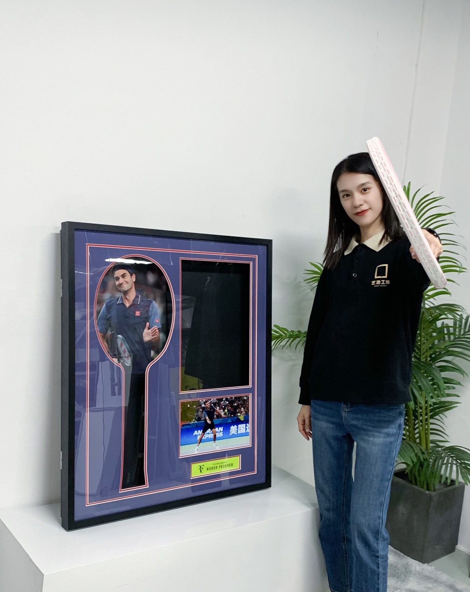 Roger Federer Tennis racket Sentimental Item with Personalized Custom Design Framed 00006