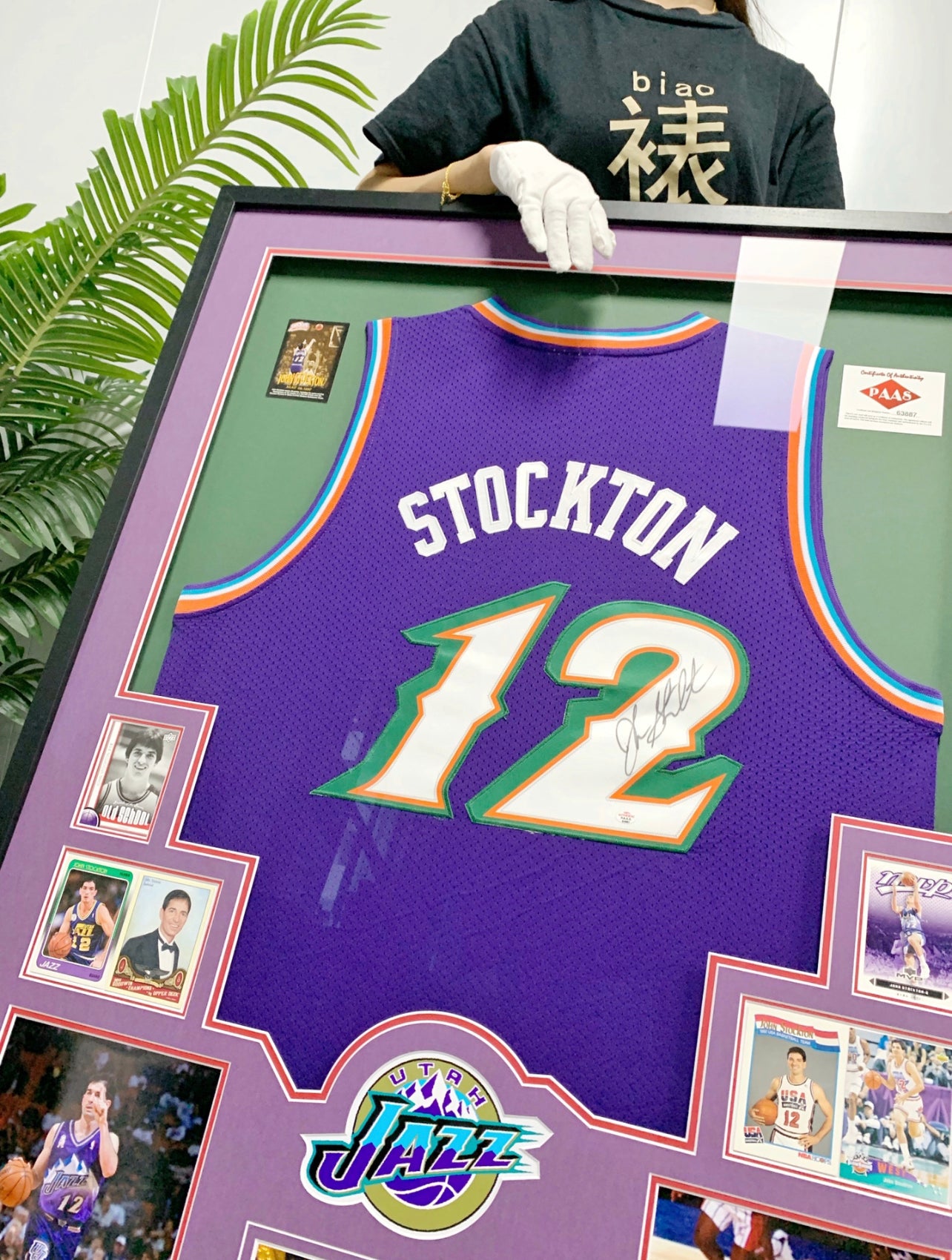 Utah Jazz Stockton Autographed Jersey with Personalized Custom Design Framed 00014