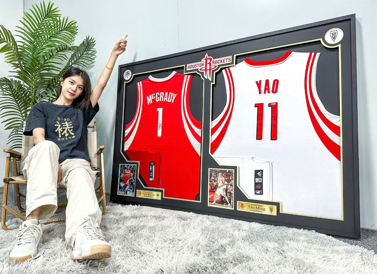 Houston Rockets Tracy McGrady YAO Autographed Jersey with Personalized Custom Design Framed 00002