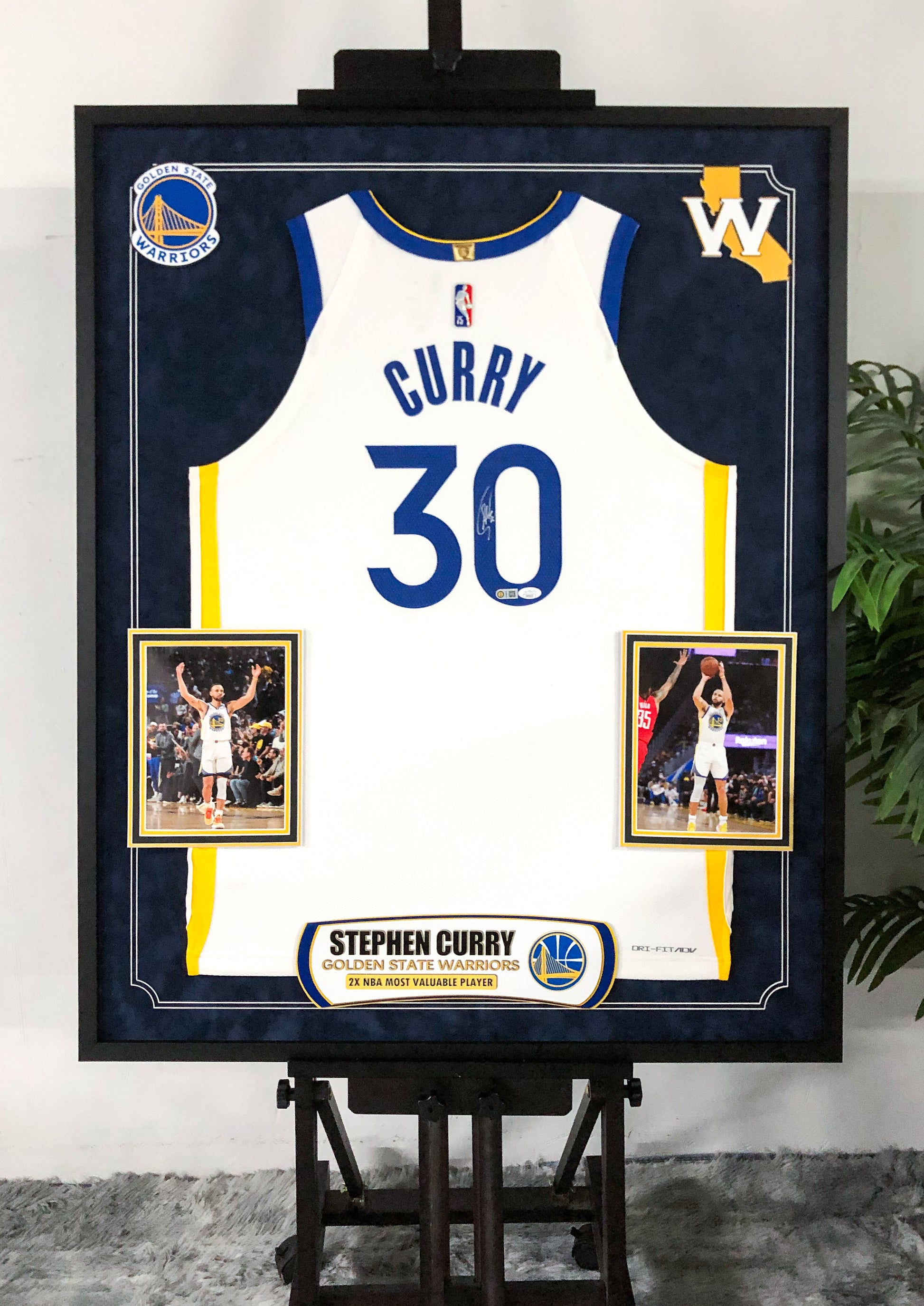 Golden State Warriors Stephen Curry Autographed Jersey with Personalized Custom Design Framed 000060