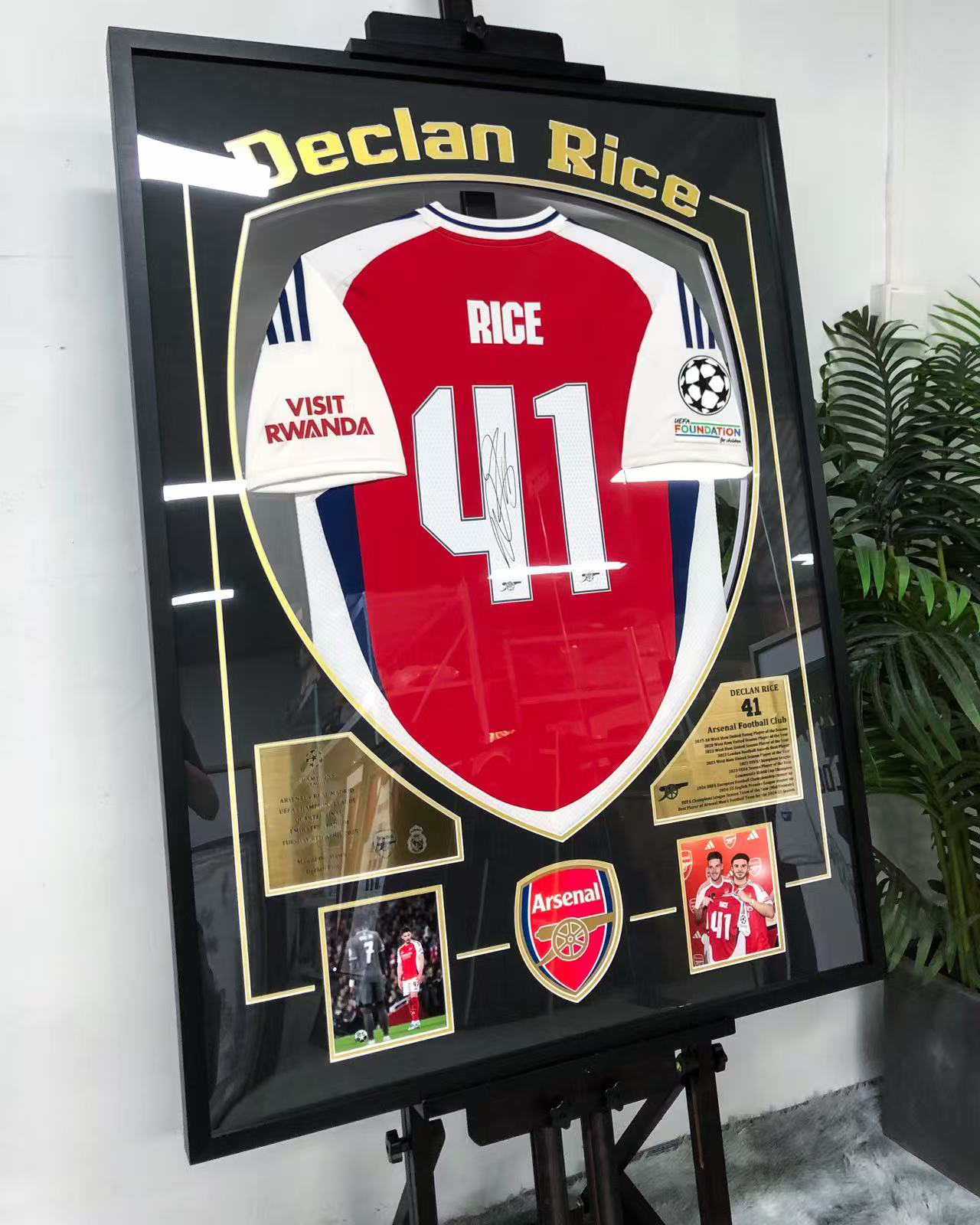 The Arsenal Declan Rice Football Club Autographed Jersey with Personalized Custom Design Framed 00037