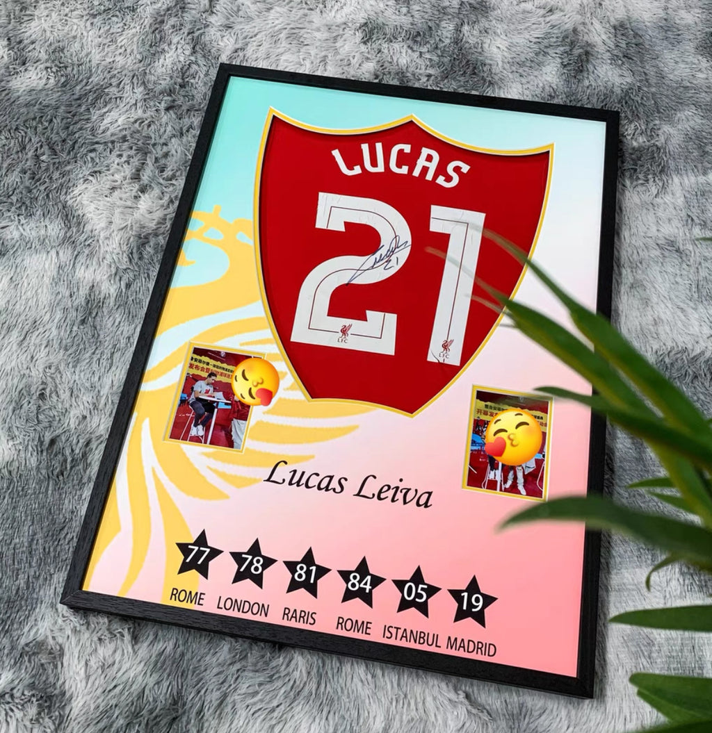 Liverpool FC Lucas Leiva Autographed Jersey with Personalized Custom Design Framed 000011