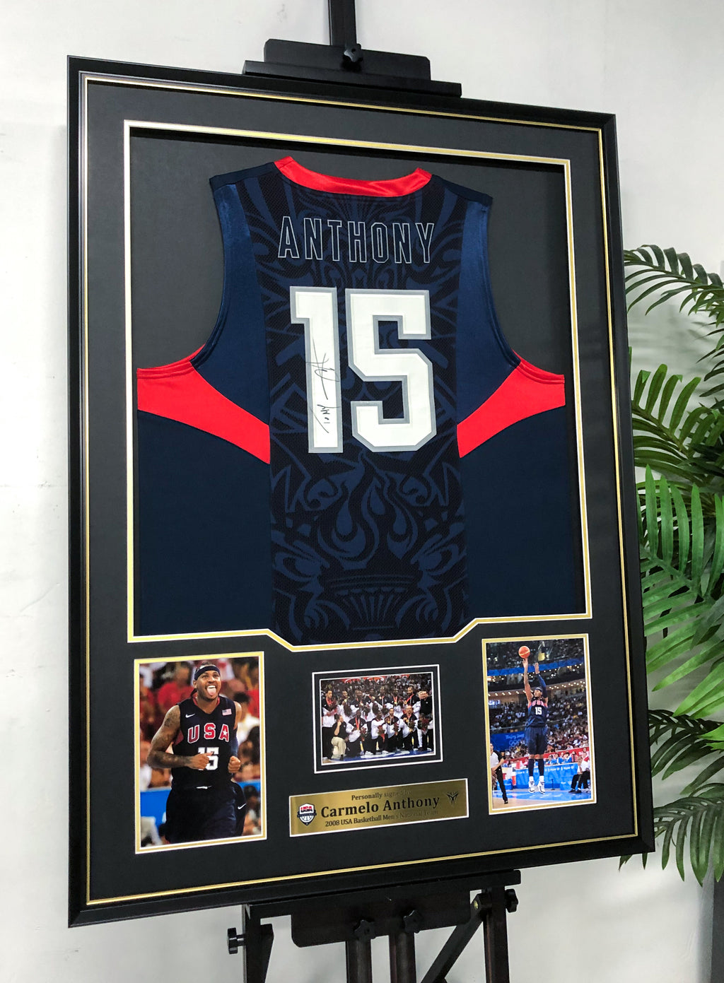 USA Carmelo Anthony Autographed Jersey with Personalized Custom Design Framed 000037
