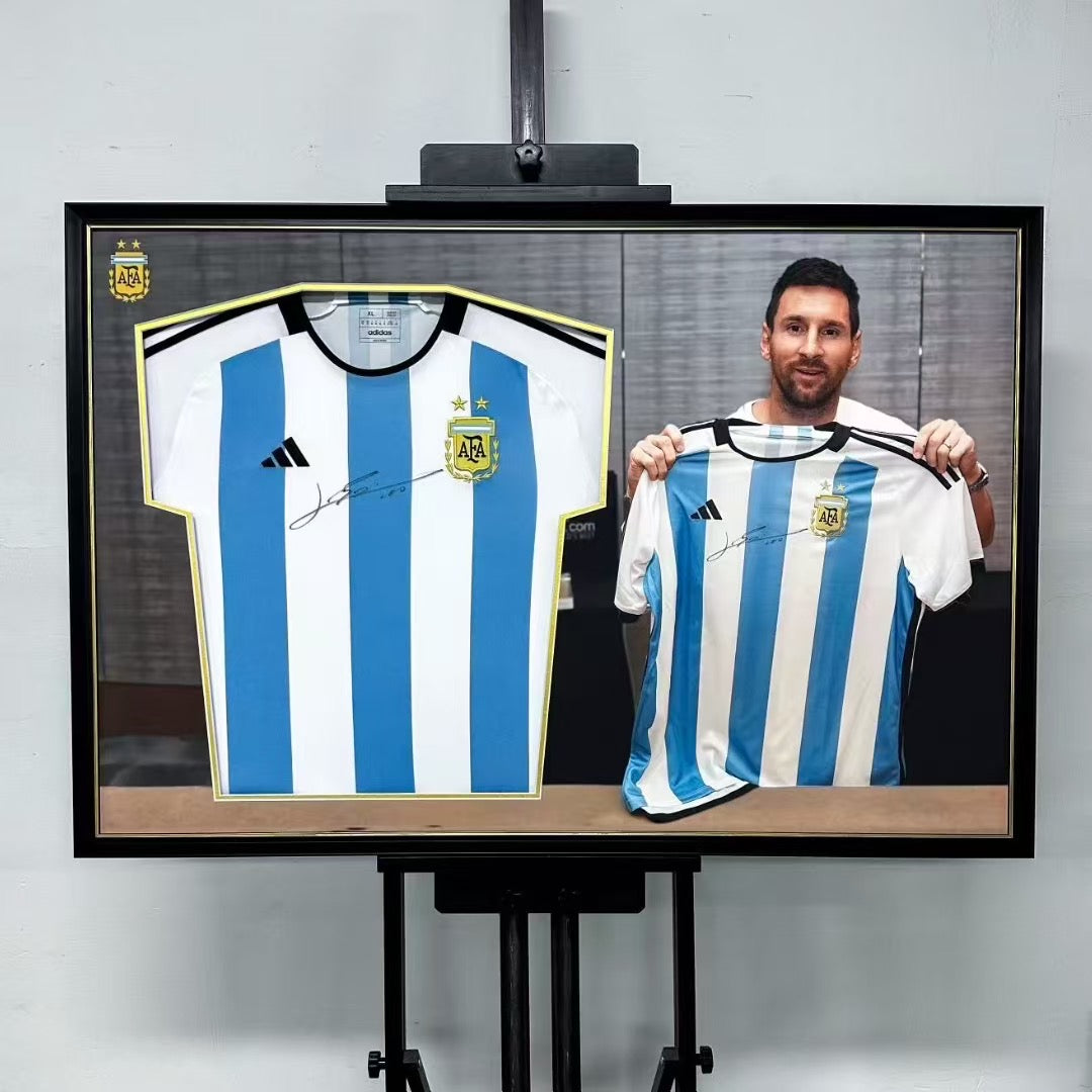 Argentina Lionel Messi Autographed Jersey with Personalized Custom Design Framed 000057