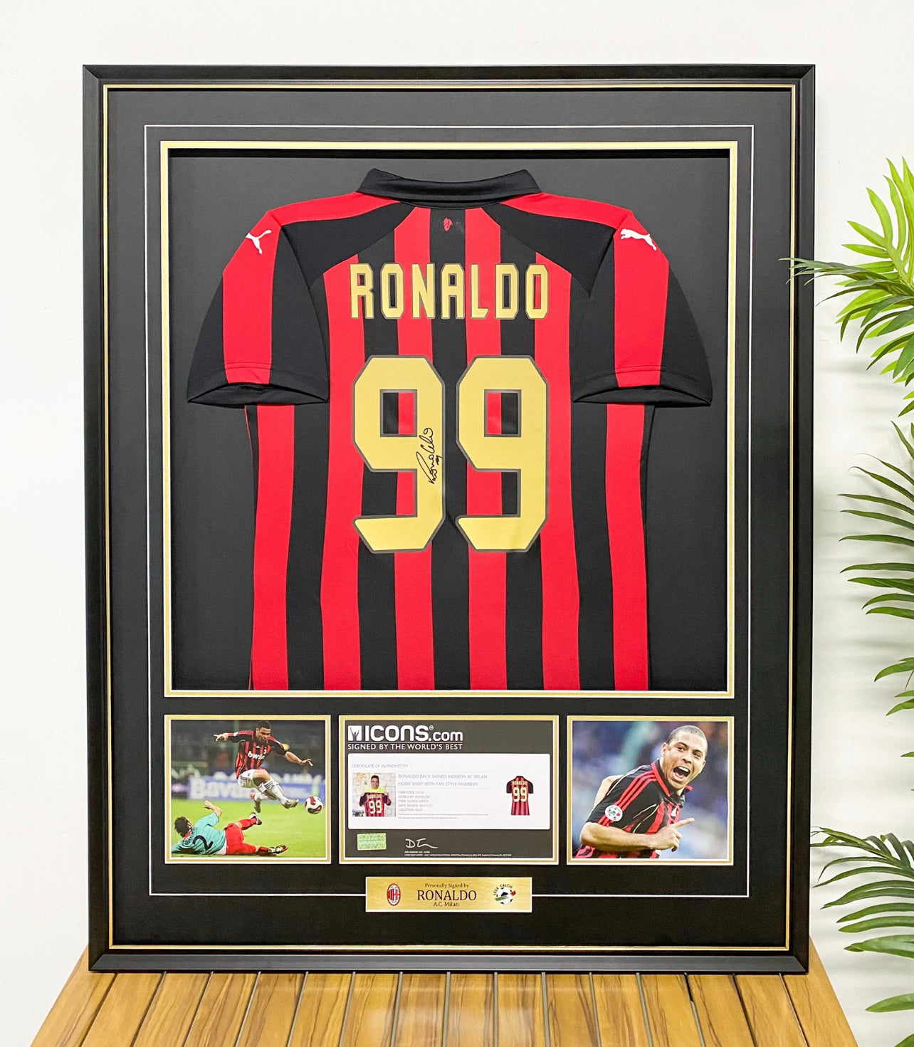 A.C. Milan Ronaldo Moreira Autographed Jersey with Personalized Custom Design Framed 000018