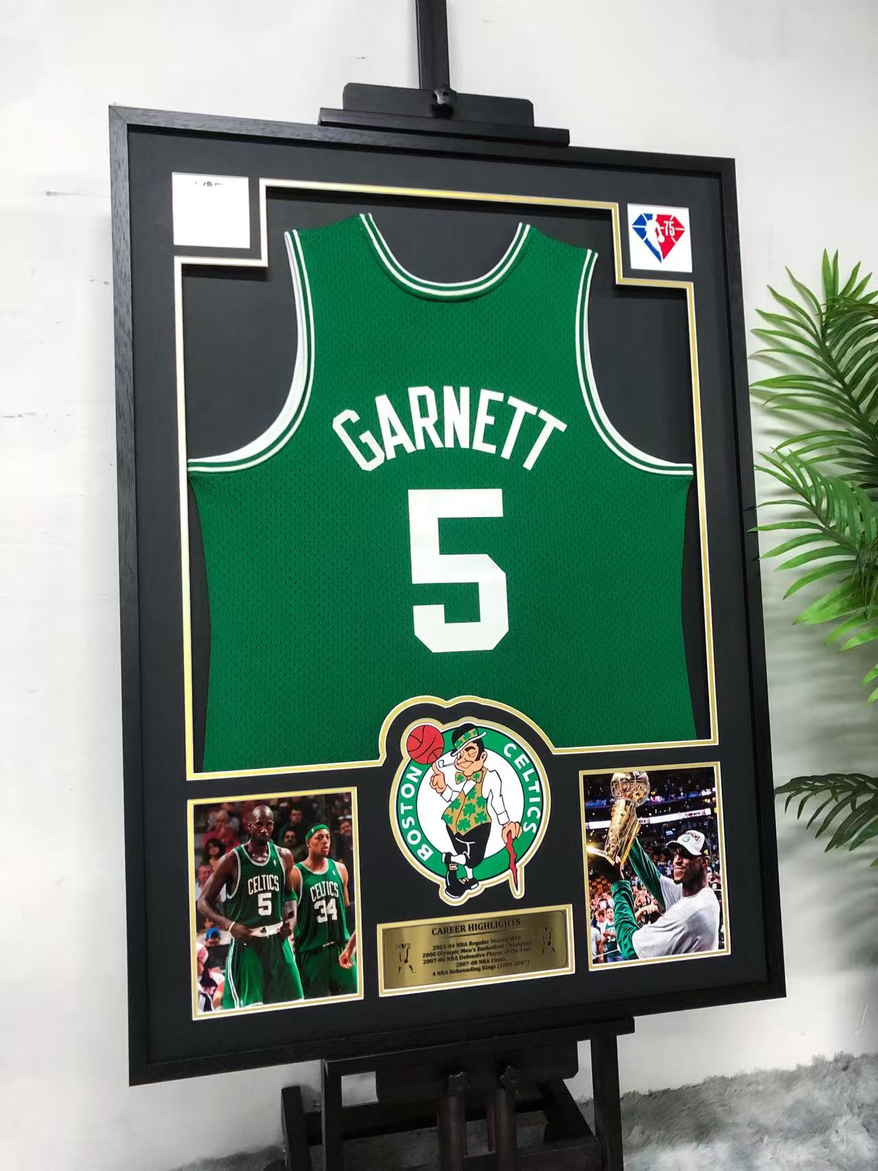 Boston Celtics Kevin Garnett Autographed Jersey with Personalized Custom Design Framed 00005