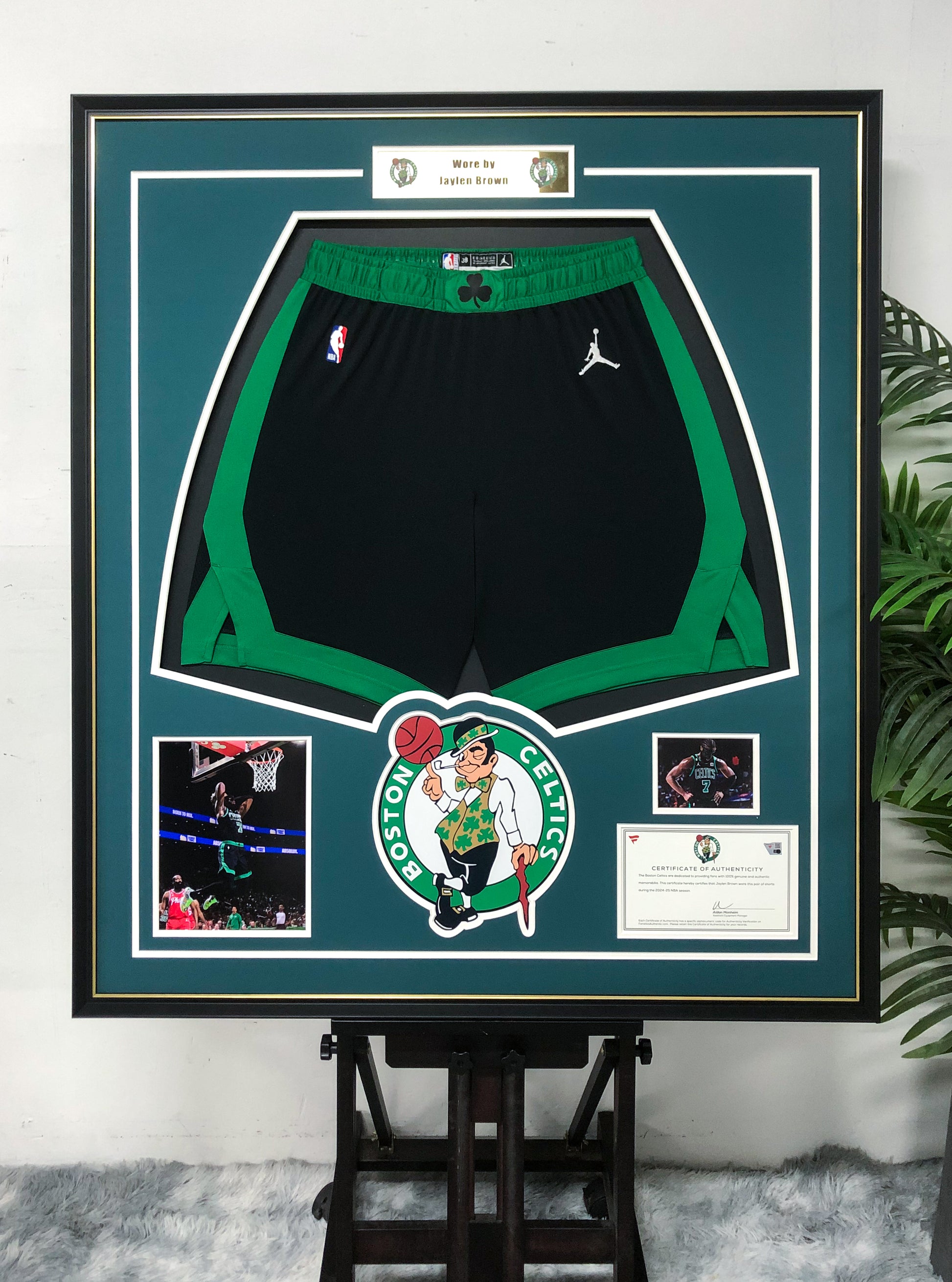Boston Celtics Jaylen Brown Autographed shorts with Standard Design Framed 00067