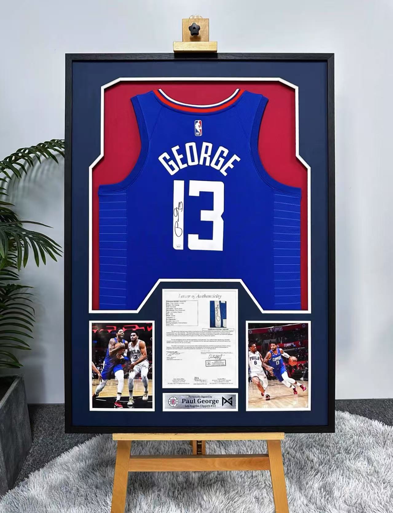 Los Angeles Clippers Paul George Autographed Jersey with Standard Design Framed00001