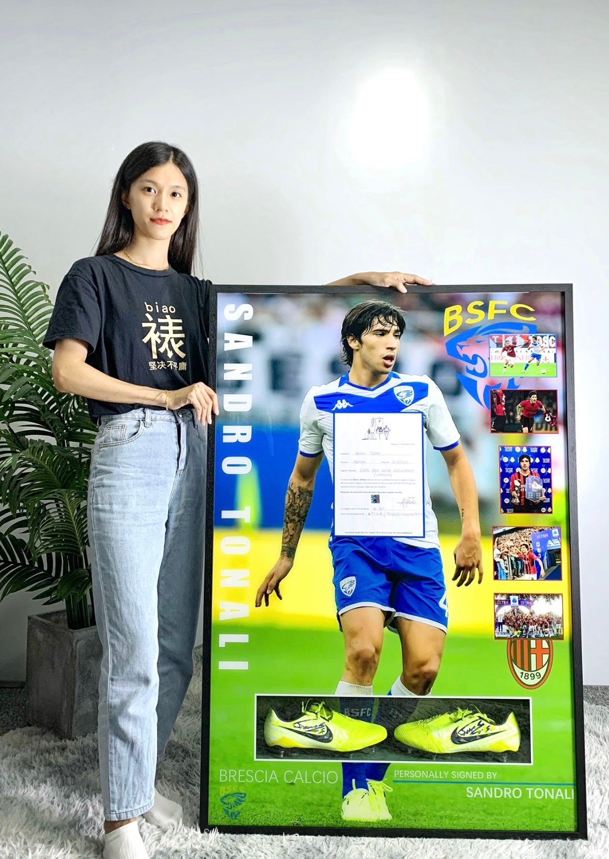 A.C. Milan Sandro Tonali Poster with Personalized Custom Design Framed 000014