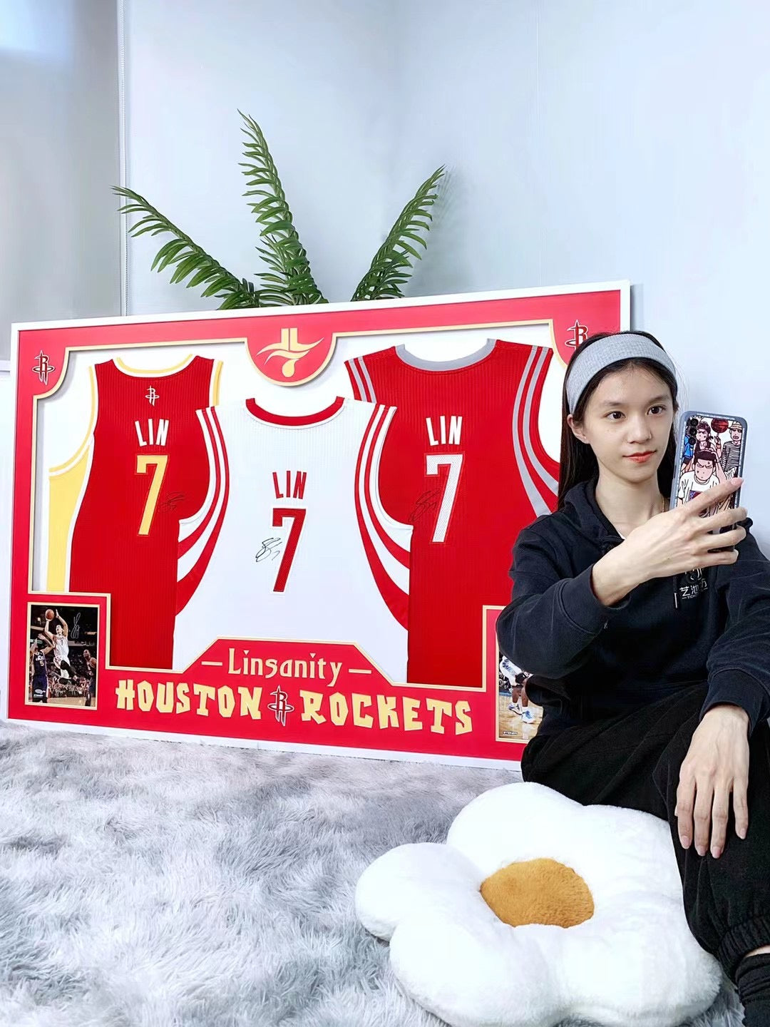 Houston Rockets LIN Autographed Jersey with Personalized Custom Design Framed 00013