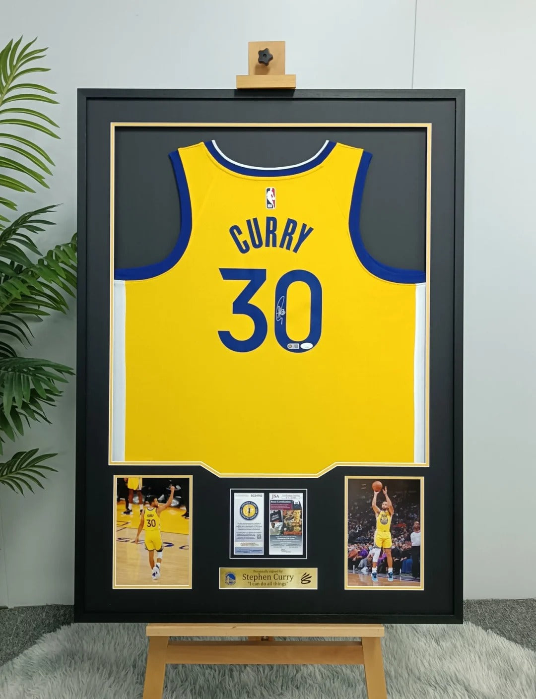 Golden State Warriors Stephen Curry Autographed Jersey with Standard Design Framed000024