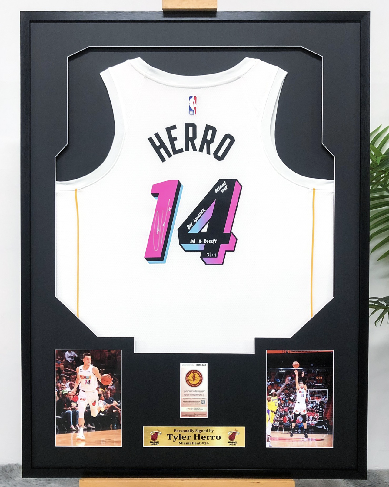 Miami Heat Herro Autographed Jersey with Standard Design Framed 00013