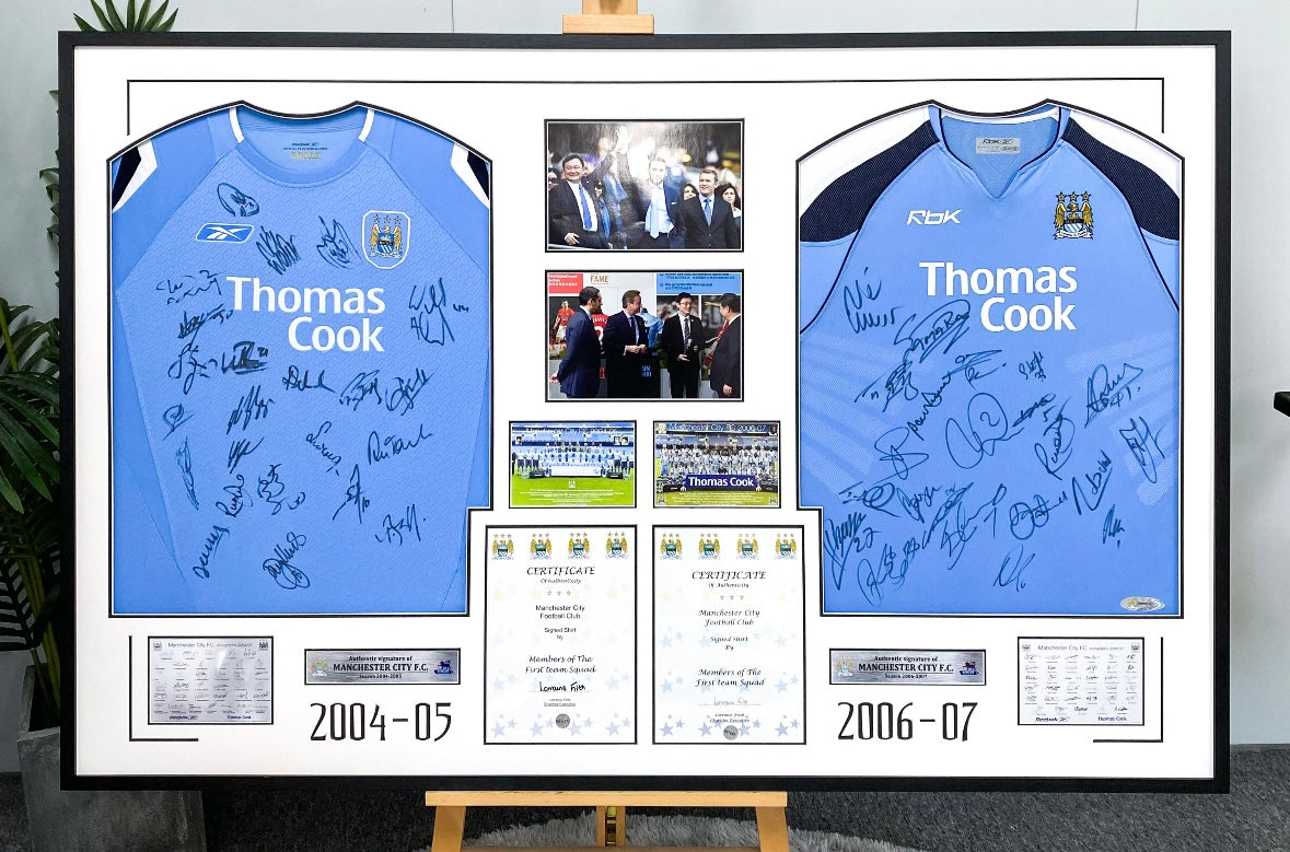 Manchester City  Autographed Jersey with Personalized Custom Design Framed 00021