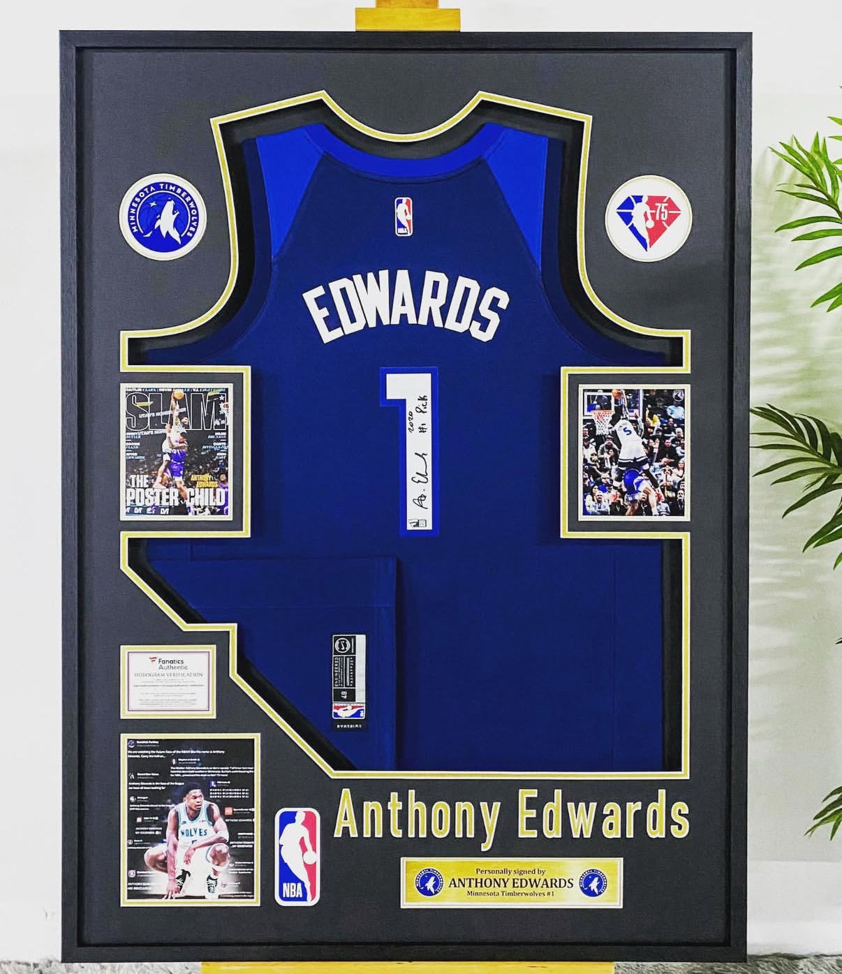 Minnesota Timberwolves Edwards Autographed Jersey with Personalized Custom Design Framed 00001