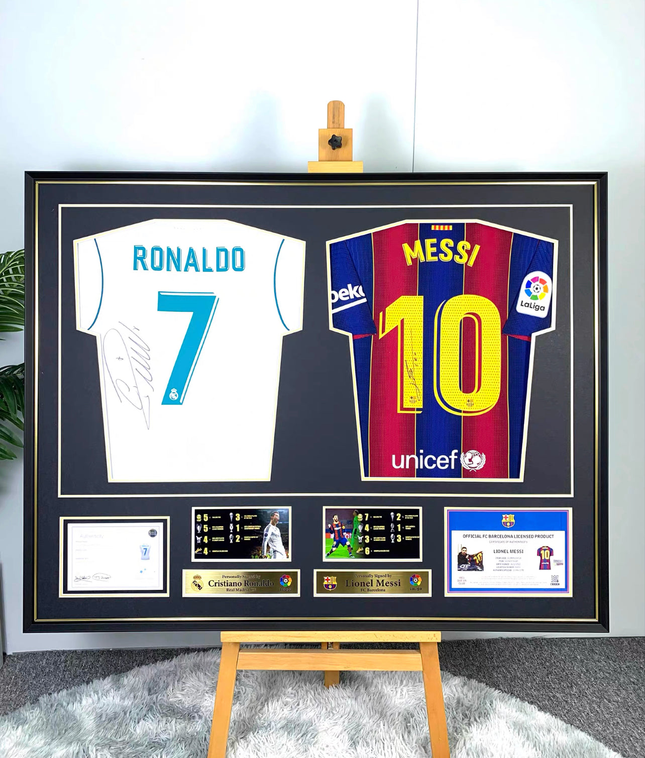 Messi Cristiano Ronaldo player combination Autographed Jersey with Personalized Custom Design Framed 00003