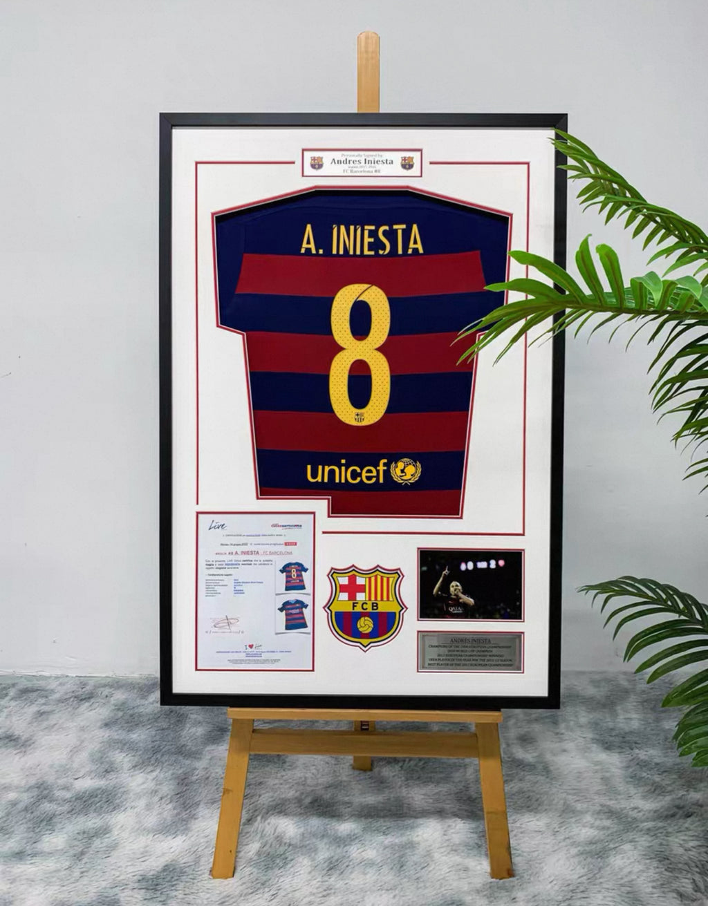 FC Barcelona A. INIESTA Autographed Jersey with Personalized Custom Design Framed 000053