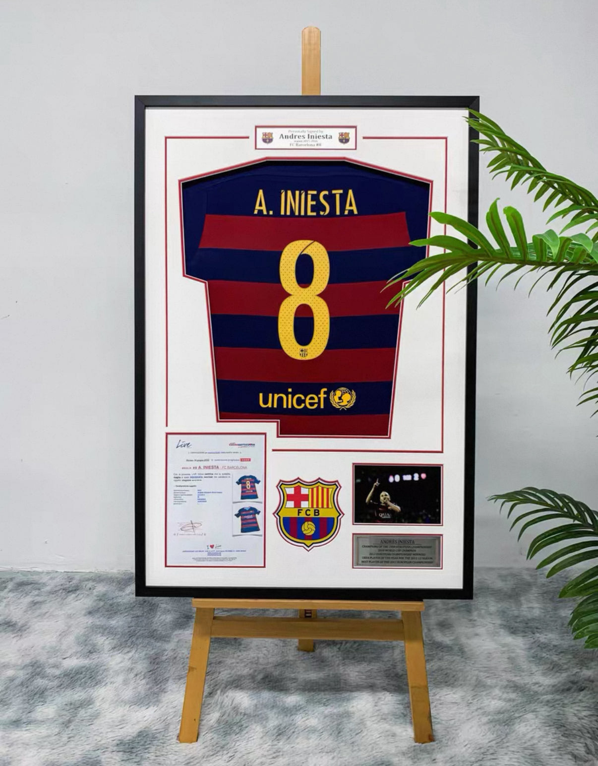 FC Barcelona A. INIESTA Autographed Jersey with Personalized Custom Design Framed 000053