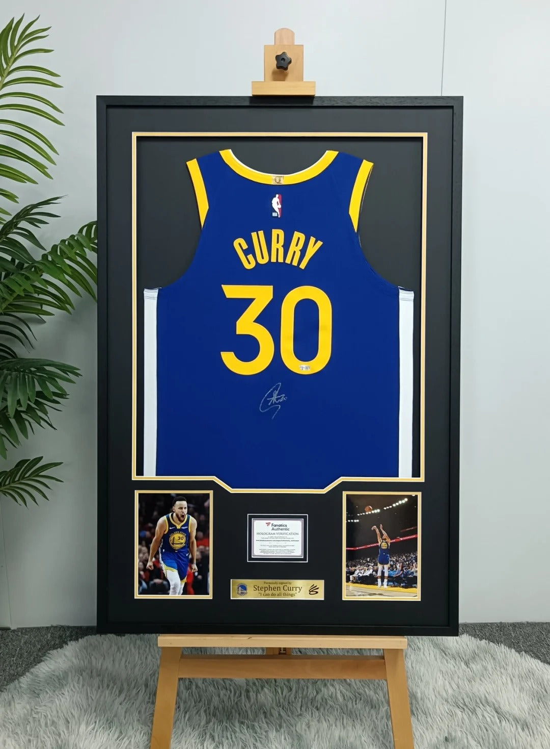 Golden State Warriors Stephen Curry Autographed Jersey with Standard Design Framed000024