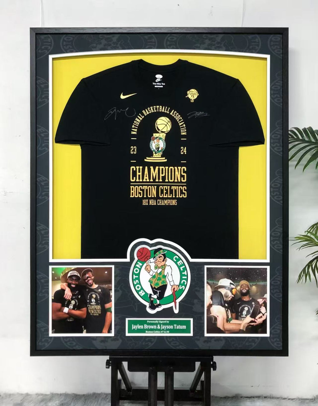 Boston Celtics Jayson Tatum Jaylen Brown Autographed Jersey with Standard Design Framed 00085