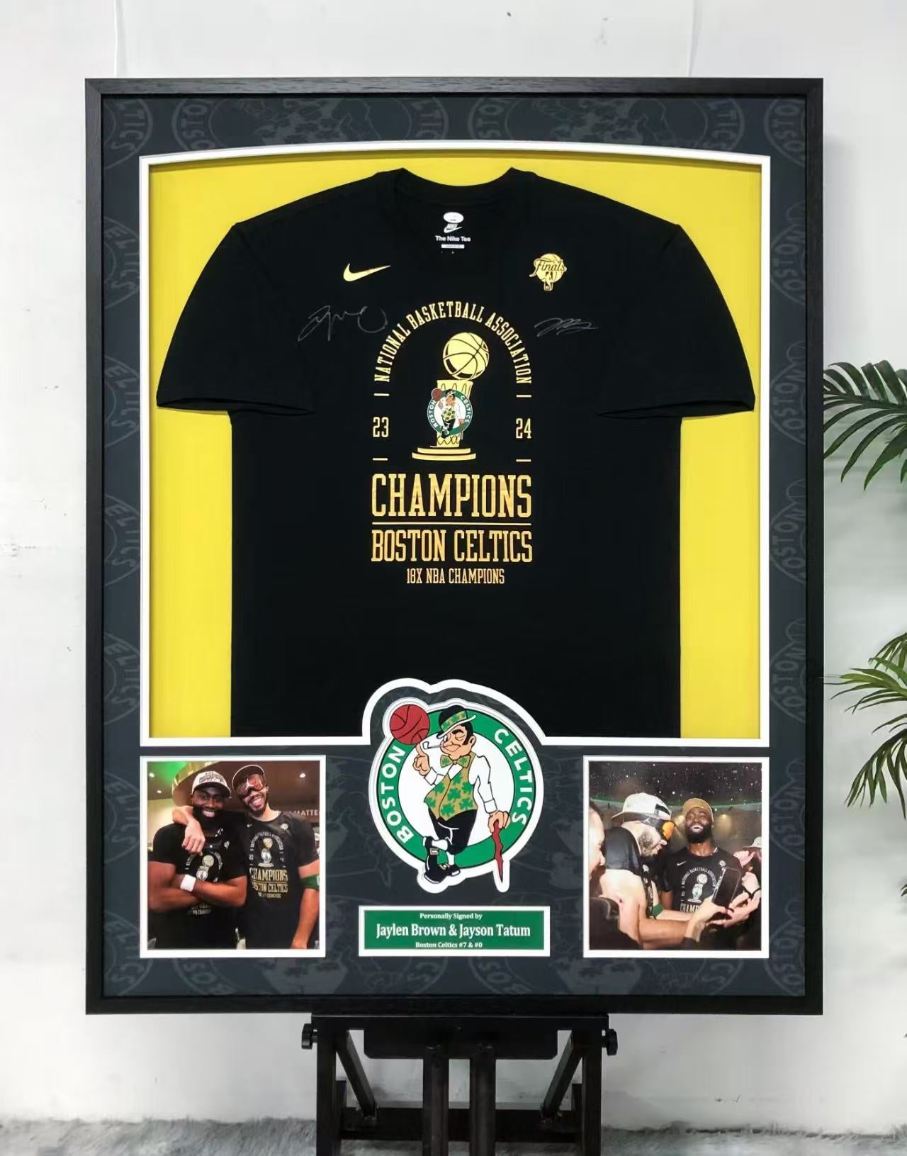 Boston Celtics Jayson Tatum Jaylen Brown Autographed Jersey with Standard Design Framed 00085