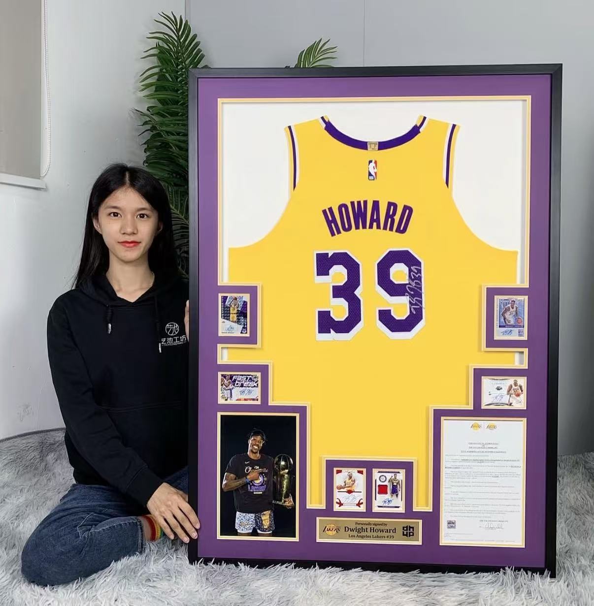 Los Angeles Lakers Dwight Howard Autographed Jersey with Personalized Custom Design Framed