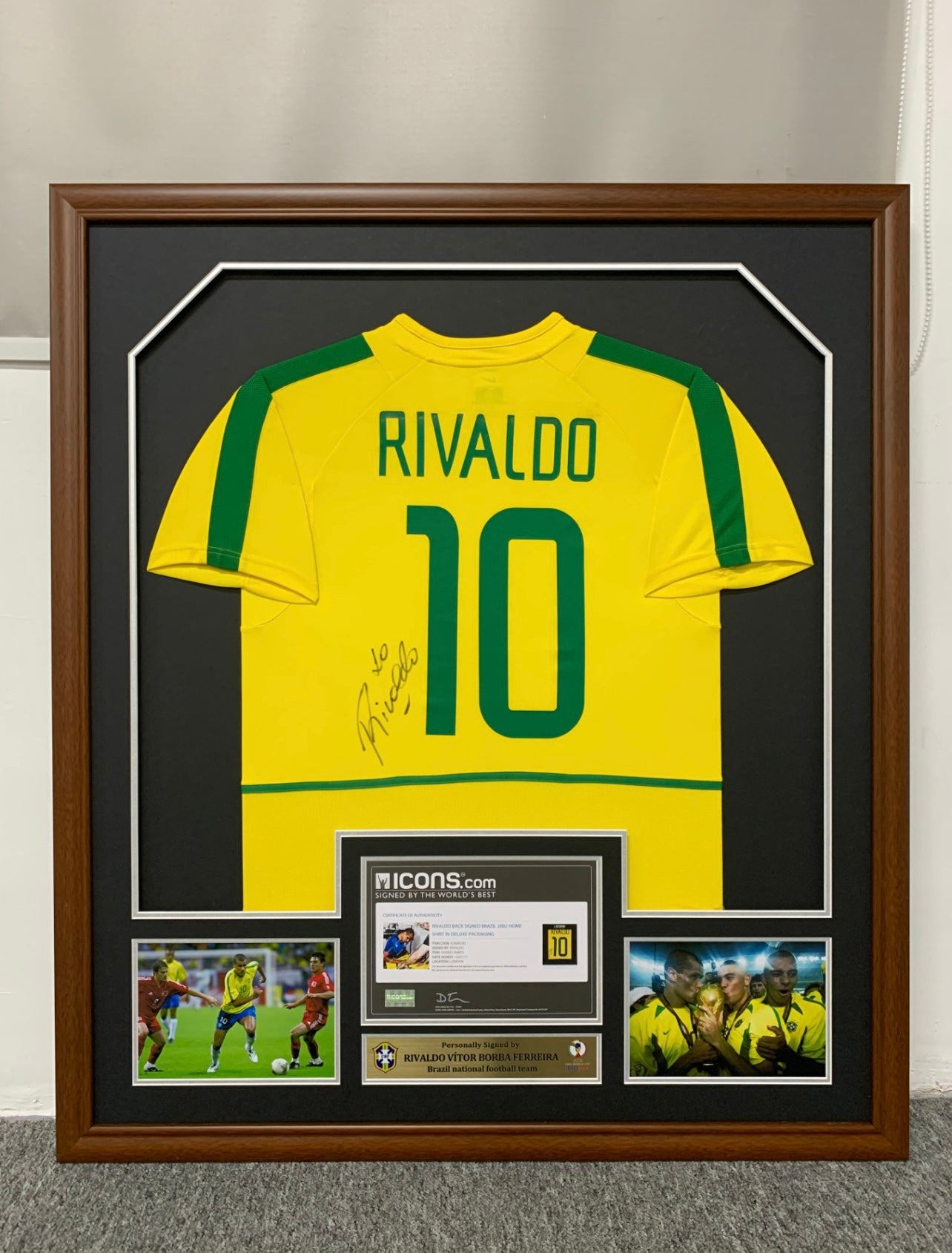 Brazil national team Rivaldo  Ferreira Autographed Jersey with Personalized Custom Design Framed 00016