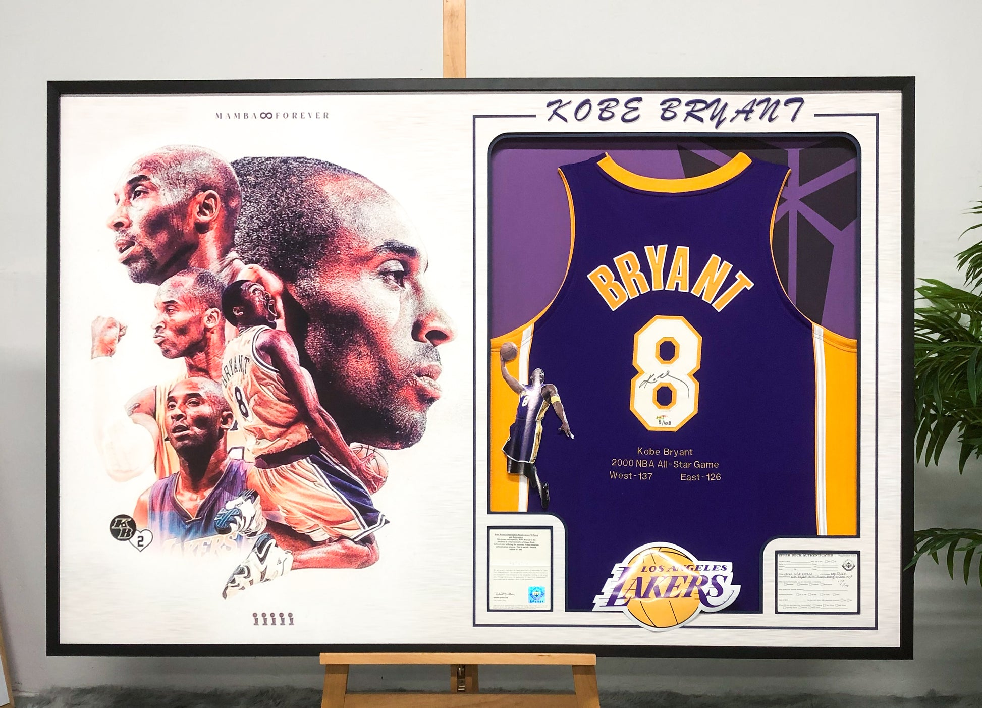 Los Angeles Lakers Kobe Bryant Autographed Jersey with Personalized Custom Design Framed 00007