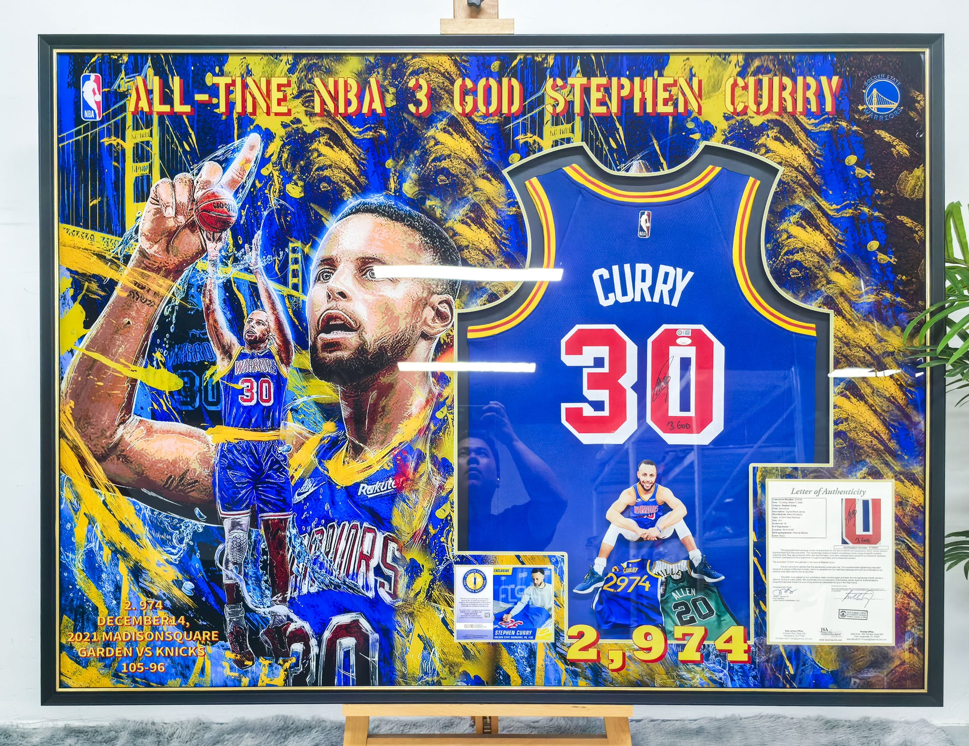 Golden State Warriors Stephen Curry Autographed Jersey with Personalized Custom Design Framed 000035