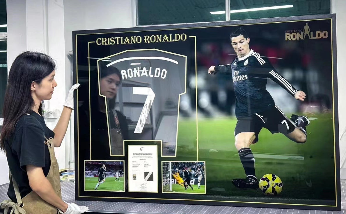 Real Madrid CF Cristiano Ronaldo Autographed Jersey with Personalized Custom Design Framed 000048